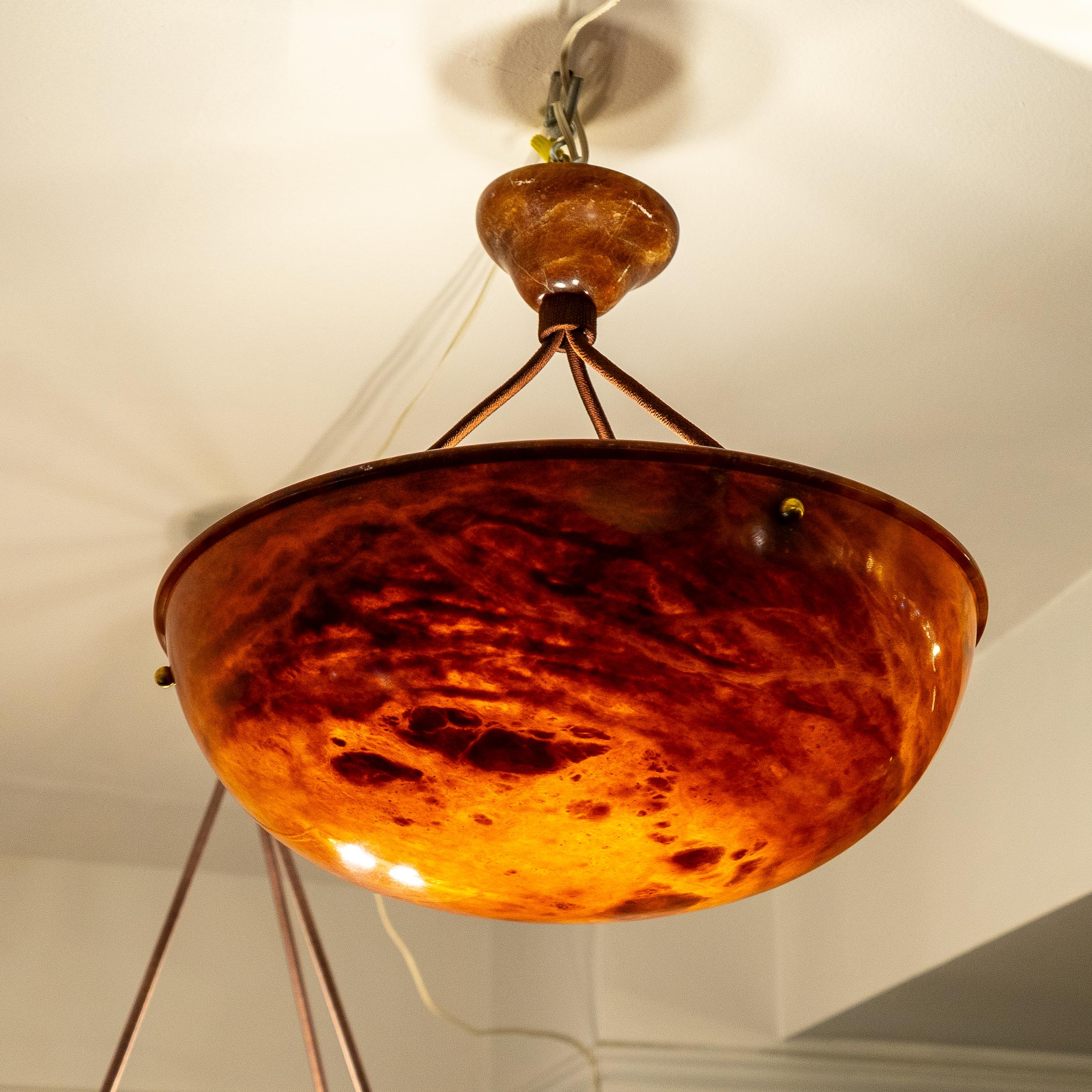 Dramatic Amber Alabaster Pendant, Sweden 1915 For Sale 8