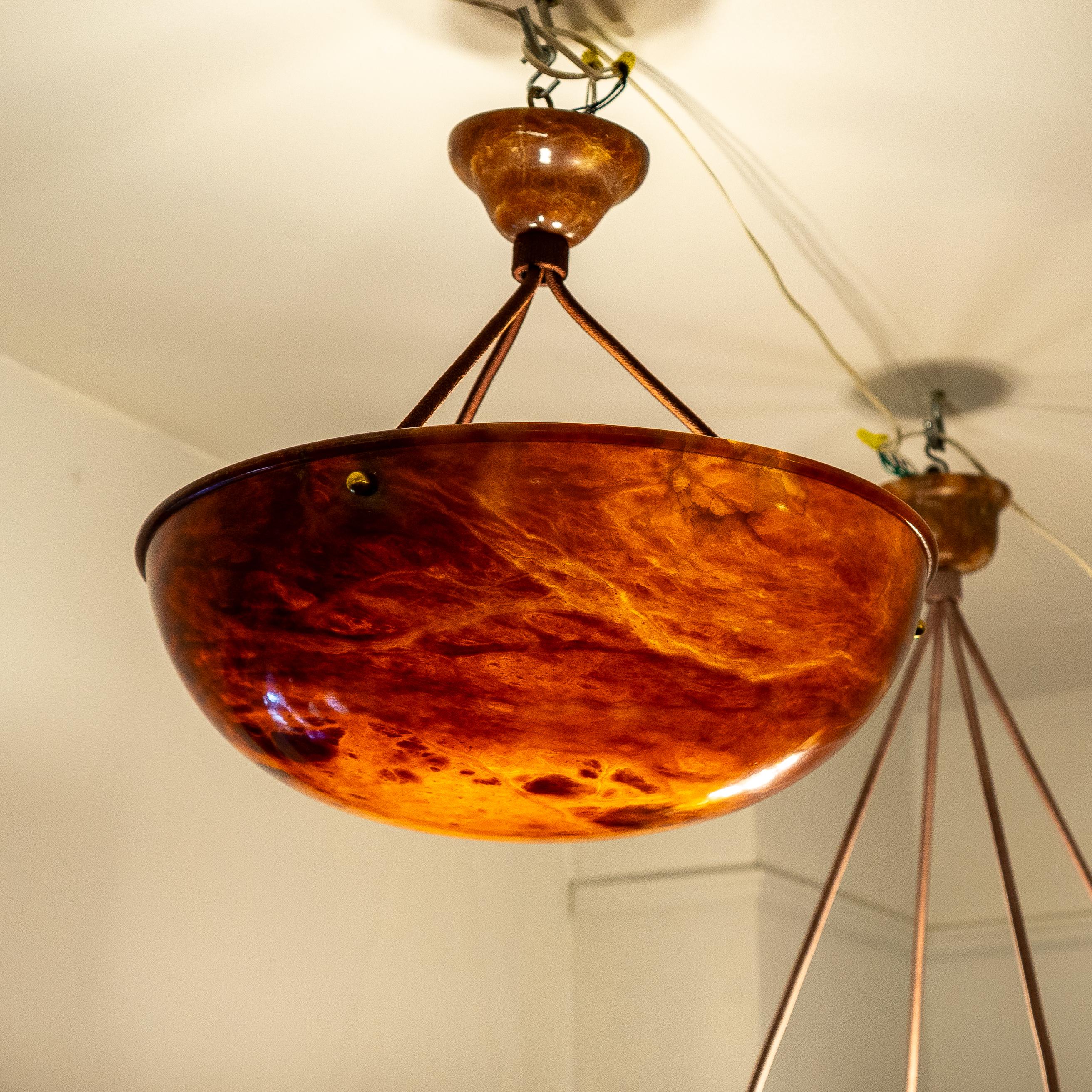 Dramatic Amber Alabaster Pendant, Sweden 1915 For Sale 9