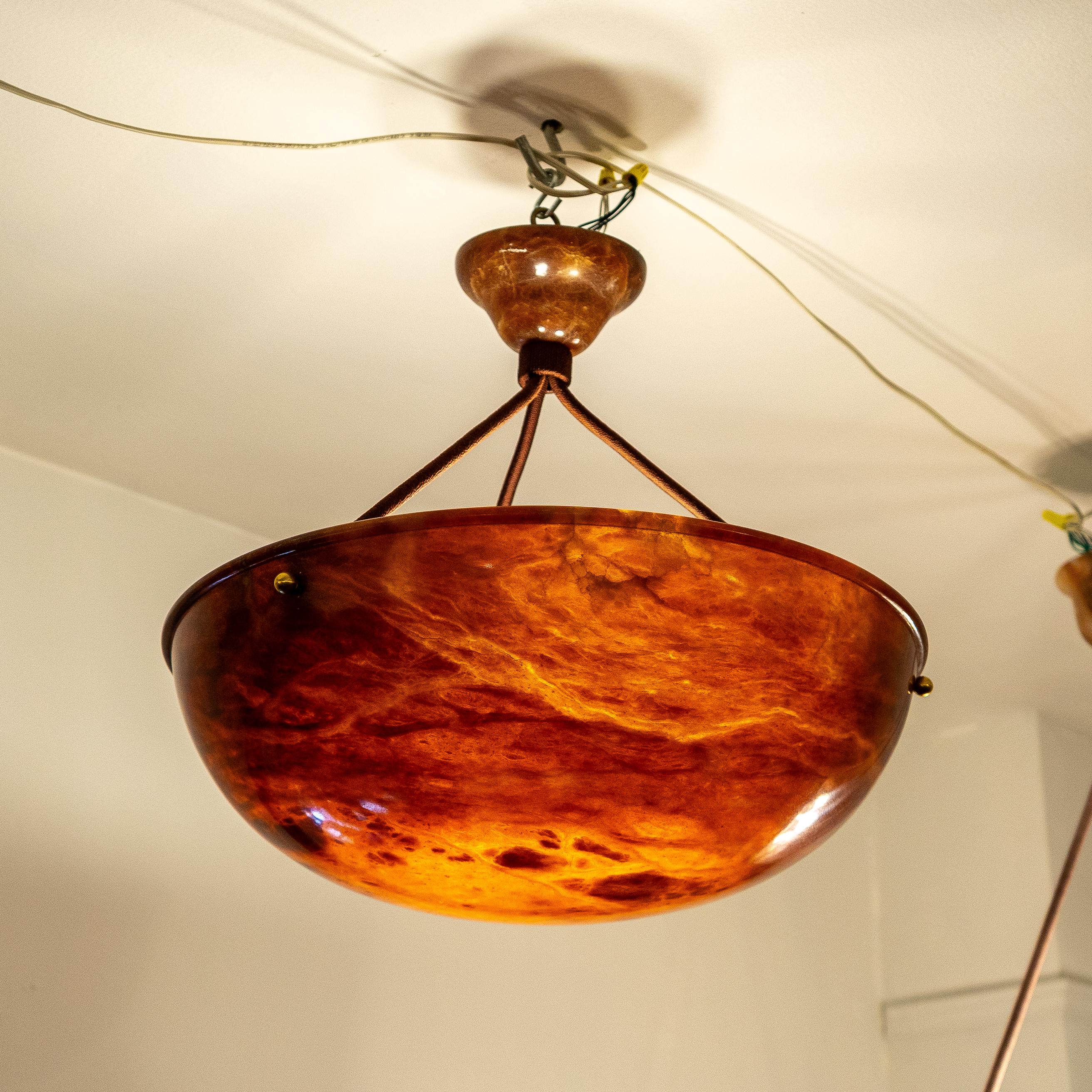 Dramatic Amber Alabaster Pendant, Sweden 1915 For Sale 10