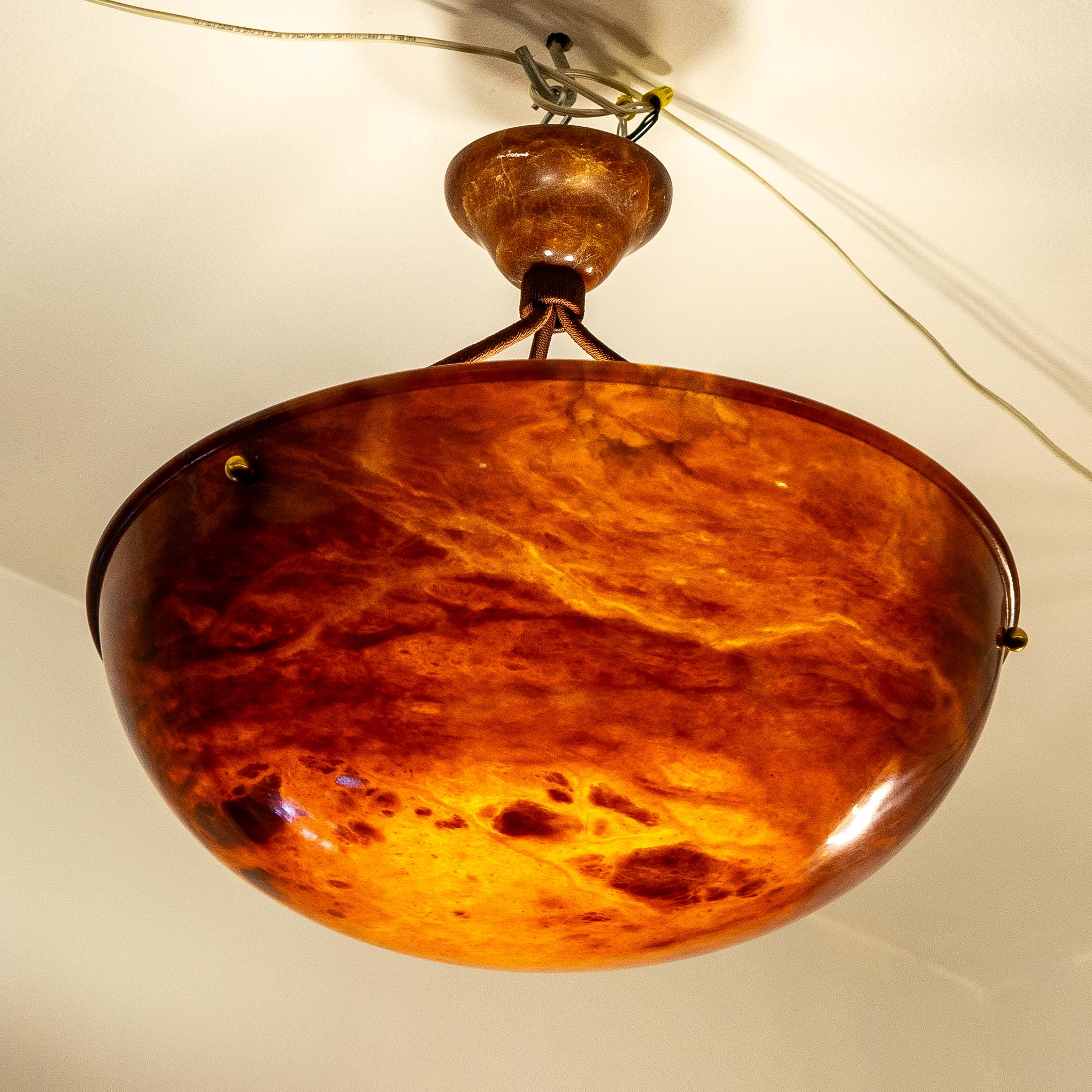 Dramatic Amber Alabaster Pendant, Sweden 1915 For Sale 12