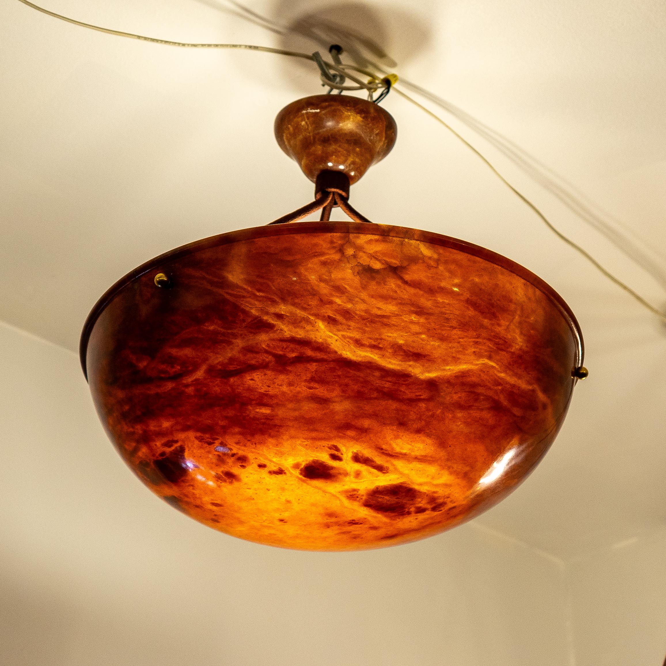 Dramatic Amber Alabaster Pendant, Sweden 1915 For Sale 13