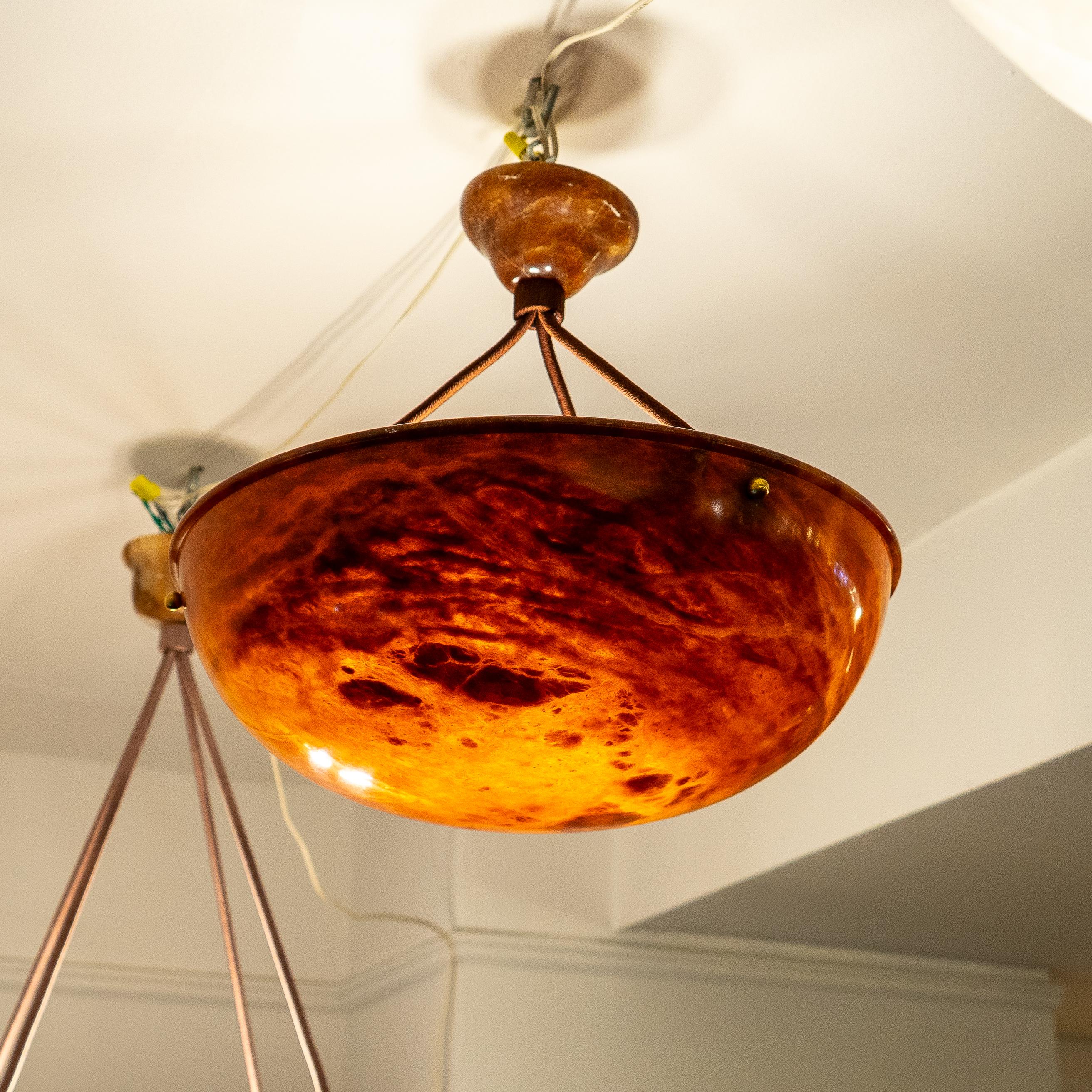 Swedish Dramatic Amber Alabaster Pendant, Sweden 1915 For Sale