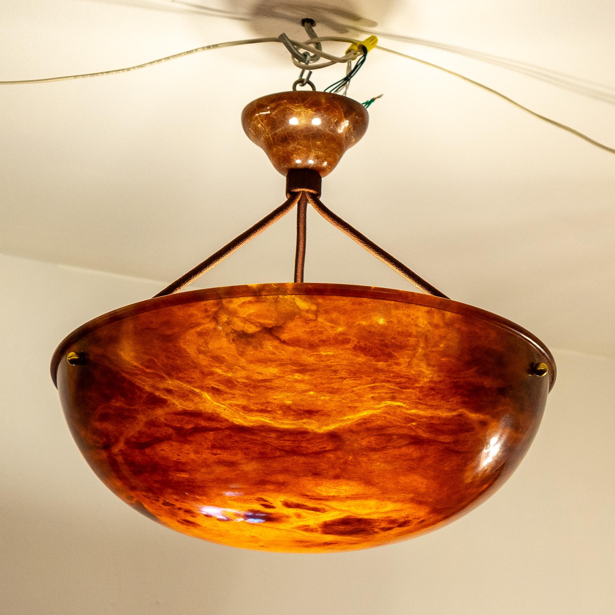 Dramatic Amber Alabaster Pendant, Sweden 1915 In Good Condition For Sale In New York, NY