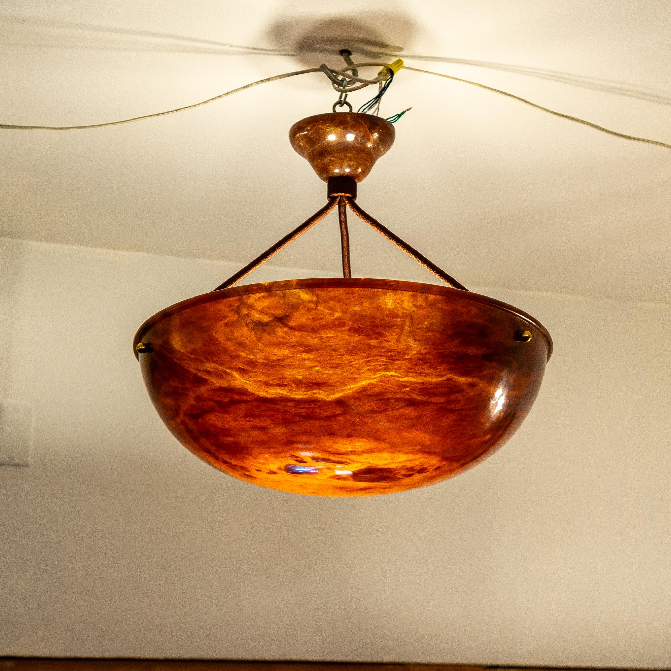 Dramatic Amber Alabaster Pendant, Sweden 1915 For Sale 1