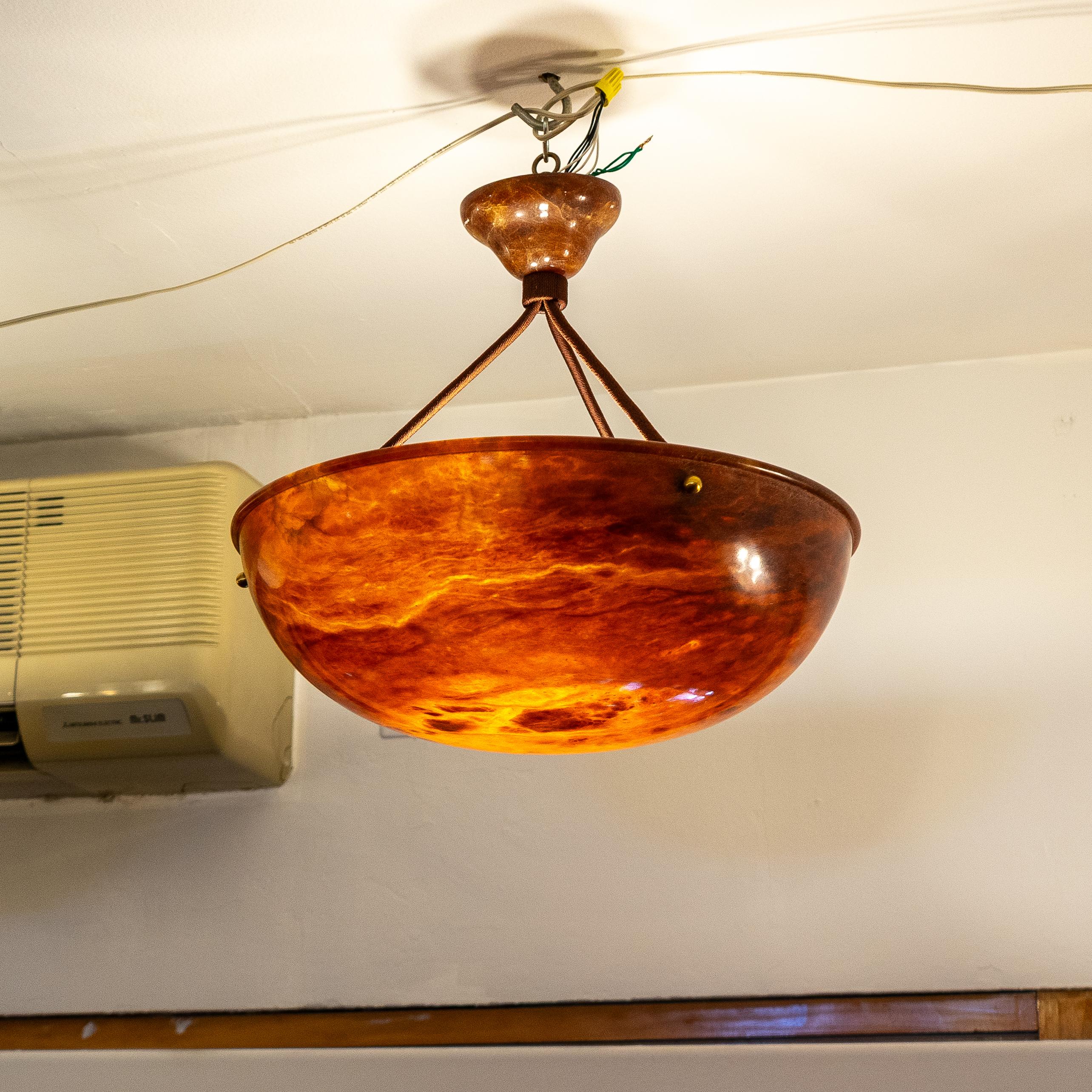 Dramatic Amber Alabaster Pendant, Sweden 1915 For Sale 2