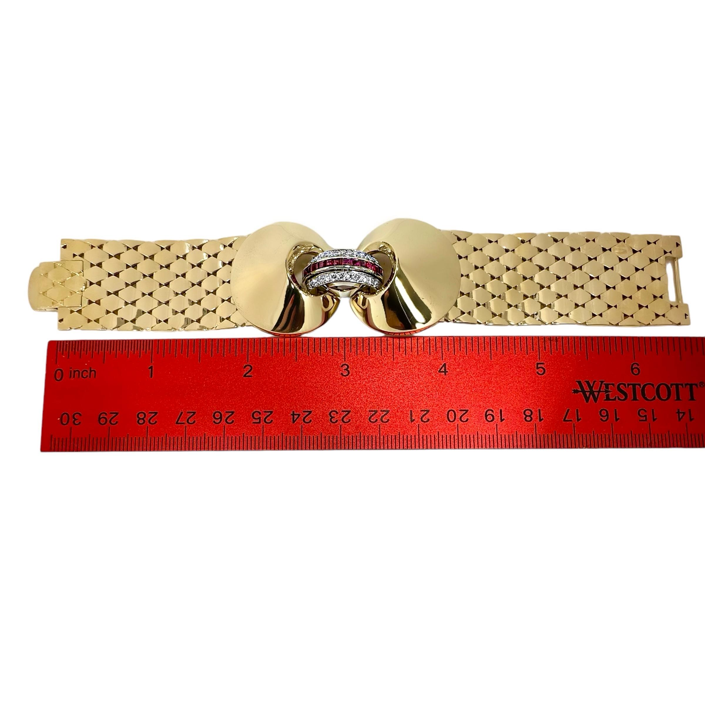 Dramatic American Retro Period , Platinum , Gold , Ruby and Diamond Bracelet For Sale 5