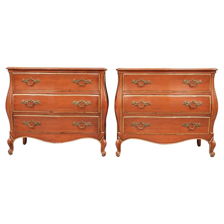 Dramatic And Colorful Hollywood Regency Style Bombé Chest Pair For Sale