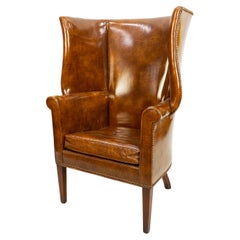 Dramatic and Elegant George III Style Leather Wingback Library Chair