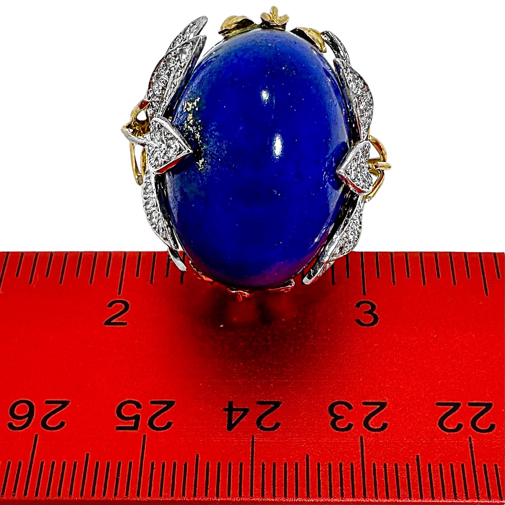 Dramático Anillo de Cóctel de Oro Vintage Lapislázuli y Diamantes en venta 4
