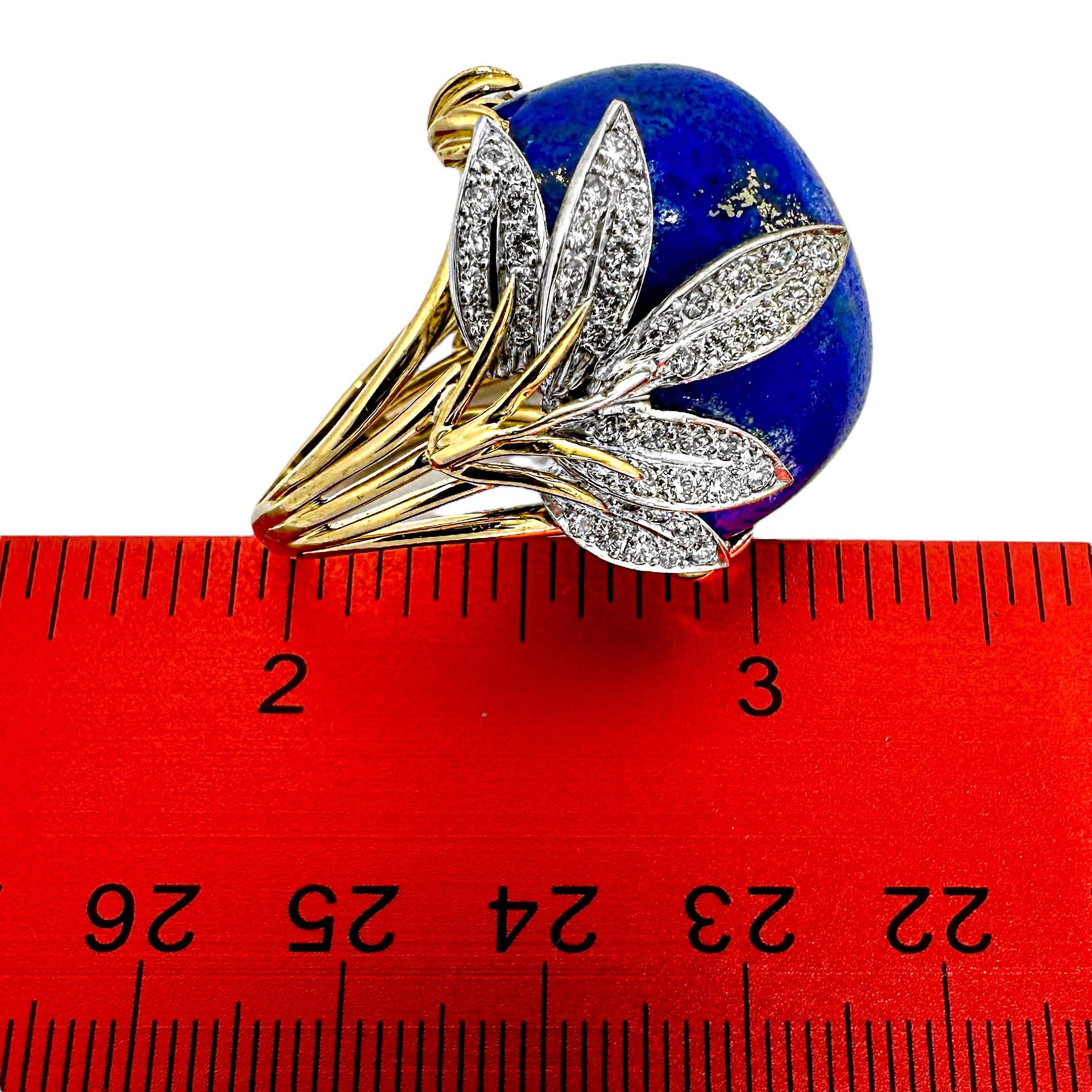 Dramático Anillo de Cóctel de Oro Vintage Lapislázuli y Diamantes en venta 5