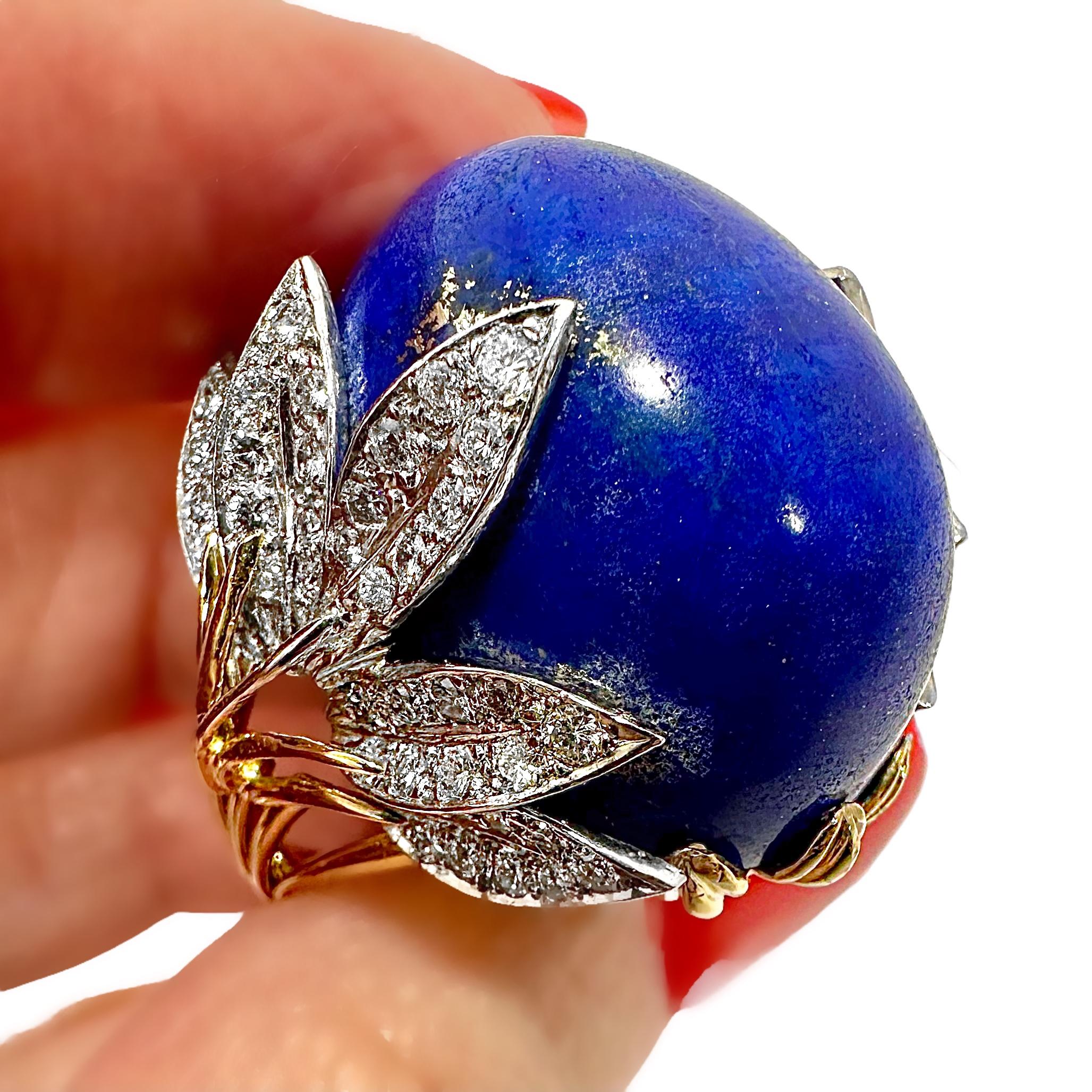 Dramático Anillo de Cóctel de Oro Vintage Lapislázuli y Diamantes en venta 6