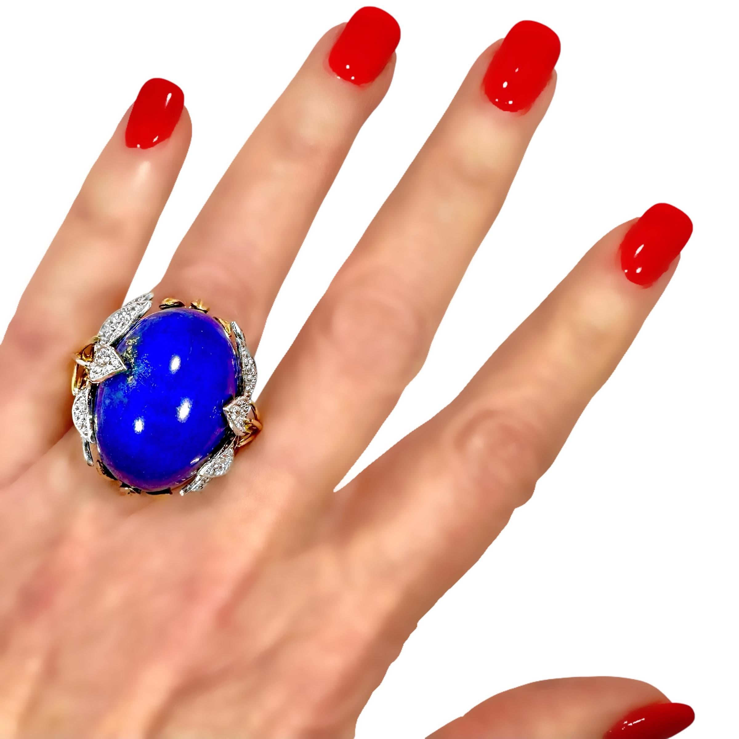 Dramático Anillo de Cóctel de Oro Vintage Lapislázuli y Diamantes en venta 7