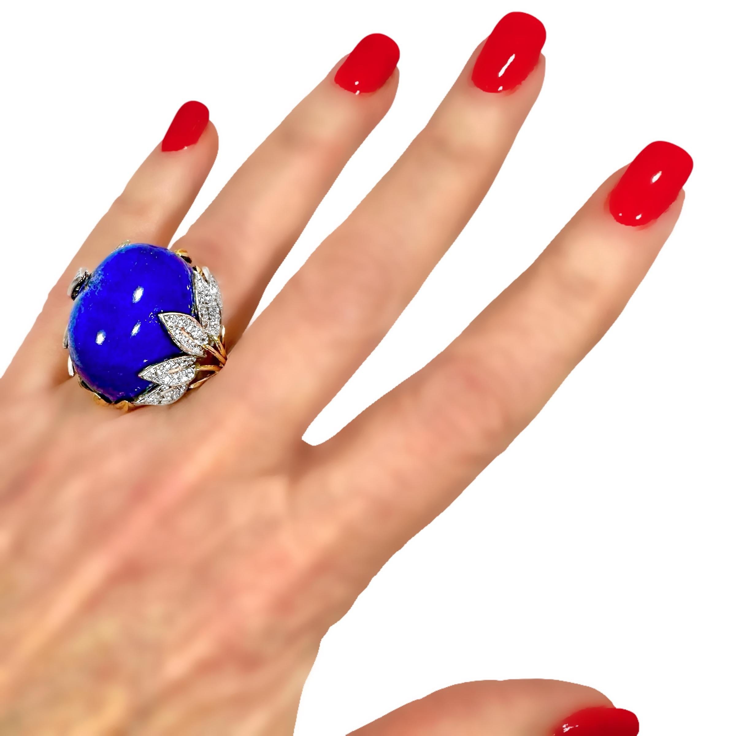 Dramático Anillo de Cóctel de Oro Vintage Lapislázuli y Diamantes en venta 8