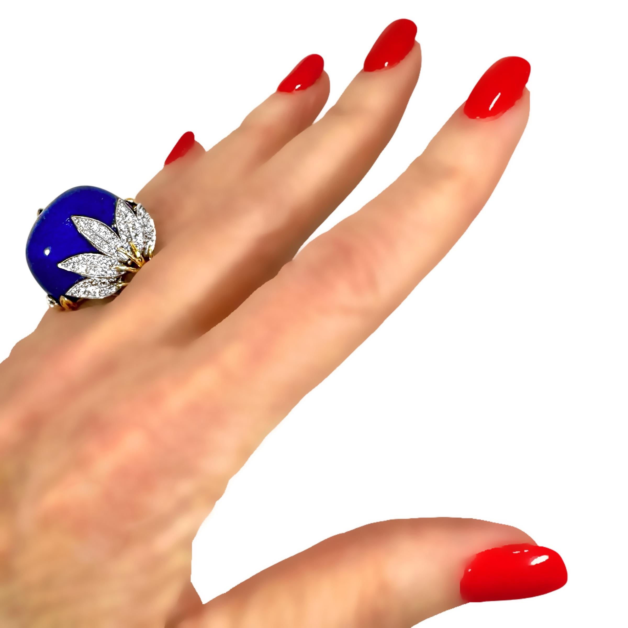 Dramático Anillo de Cóctel de Oro Vintage Lapislázuli y Diamantes en venta 9