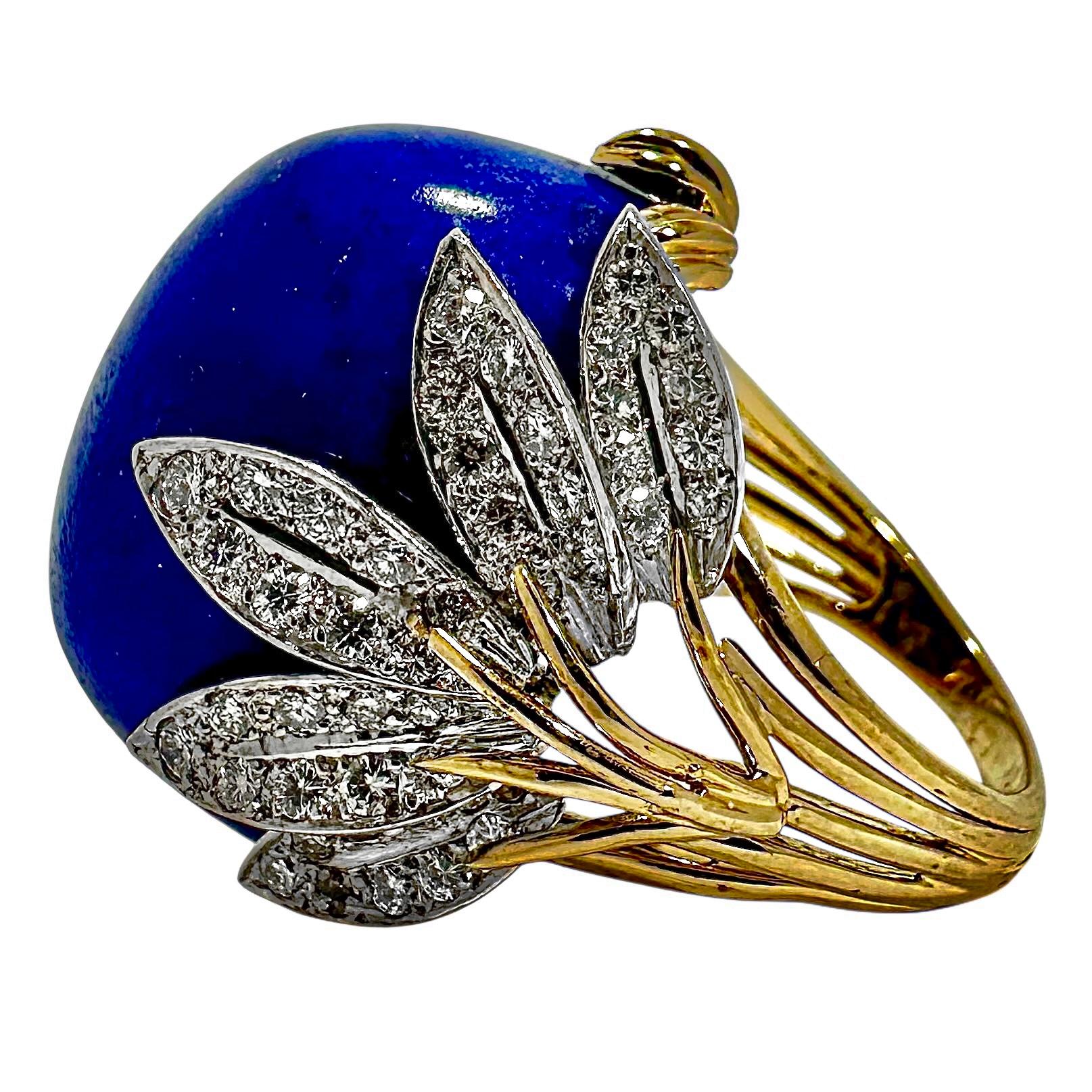 Dramático Anillo de Cóctel de Oro Vintage Lapislázuli y Diamantes en Bueno estado para la venta en Palm Beach, FL