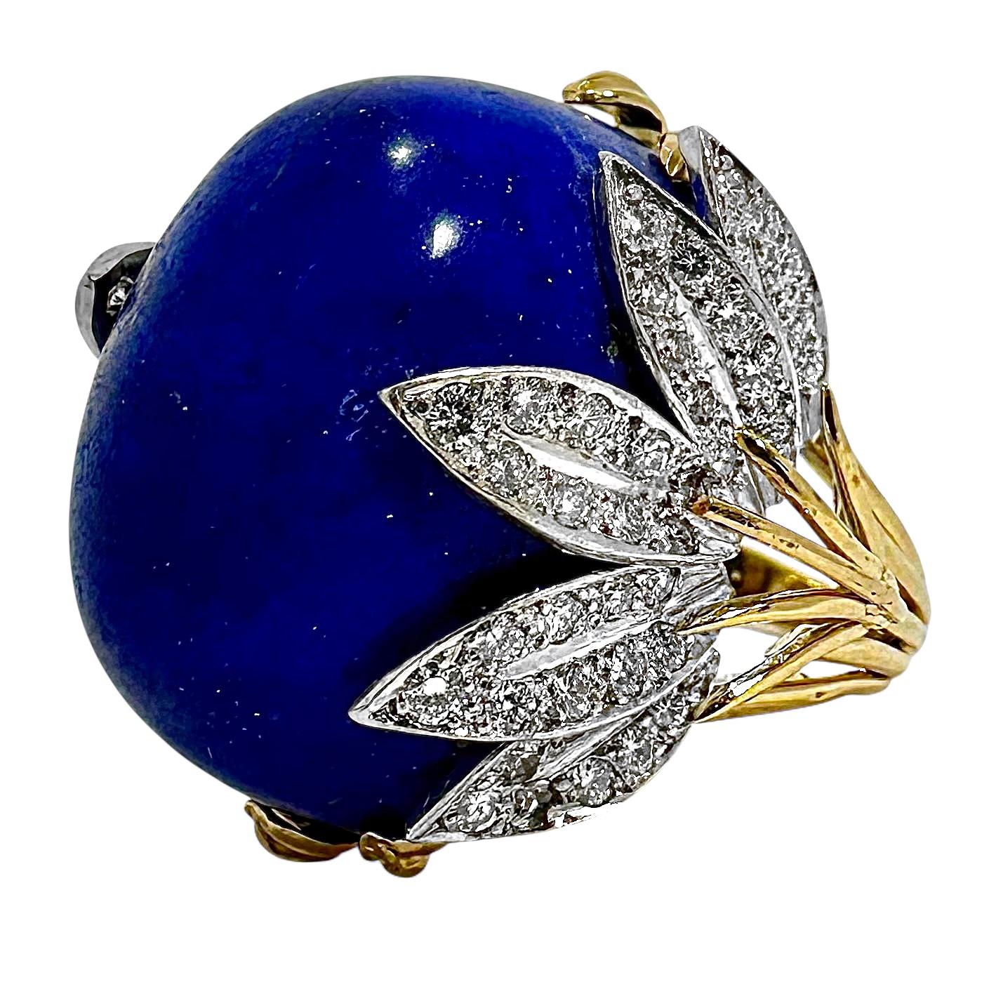 De las mujeres Dramático Anillo de Cóctel de Oro Vintage Lapislázuli y Diamantes en venta