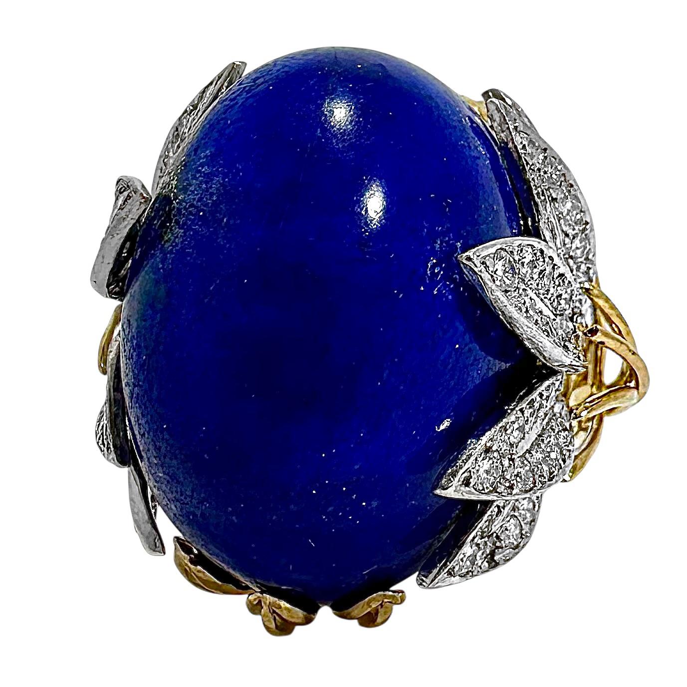 Dramático Anillo de Cóctel de Oro Vintage Lapislázuli y Diamantes en venta 1