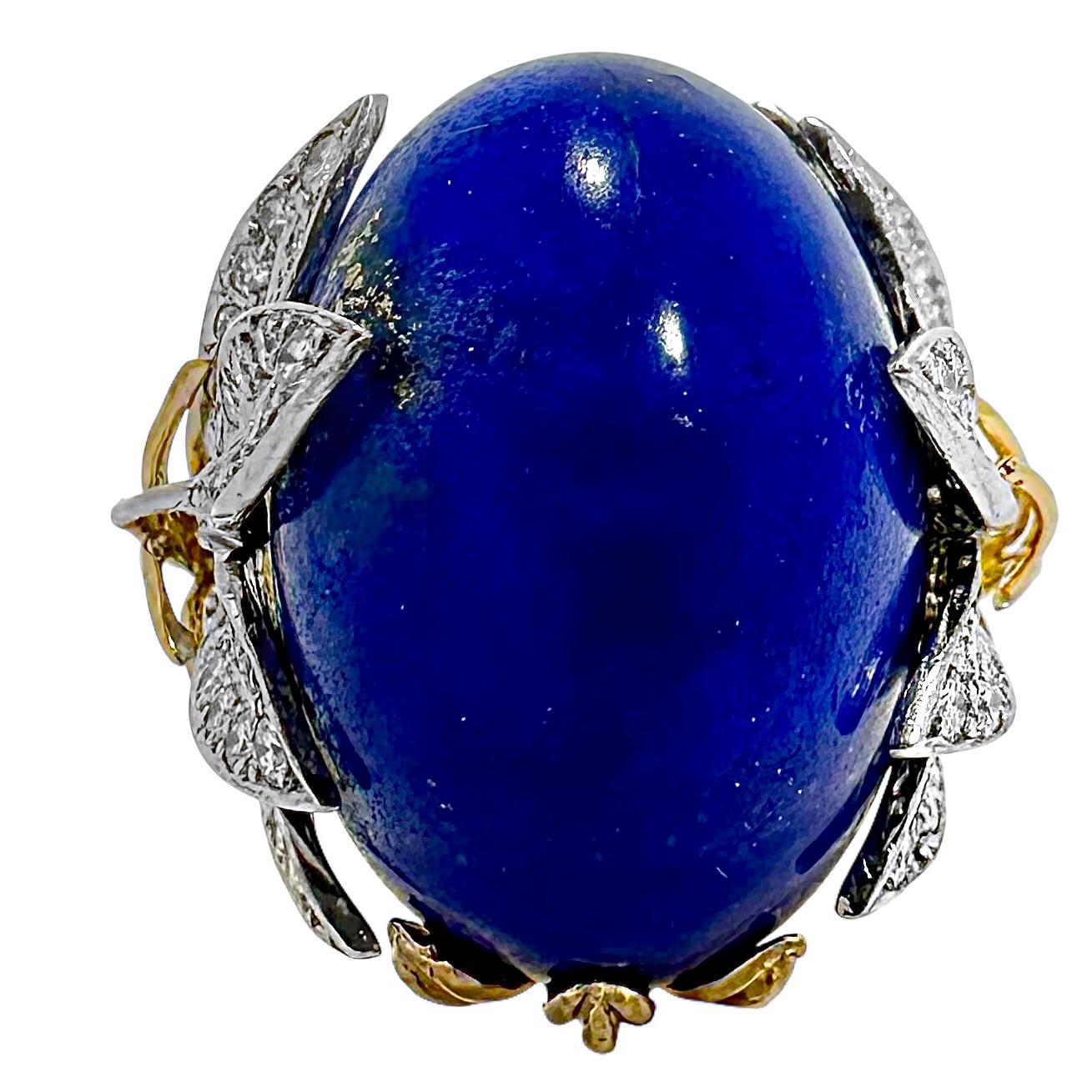 Dramático Anillo de Cóctel de Oro Vintage Lapislázuli y Diamantes en venta 2