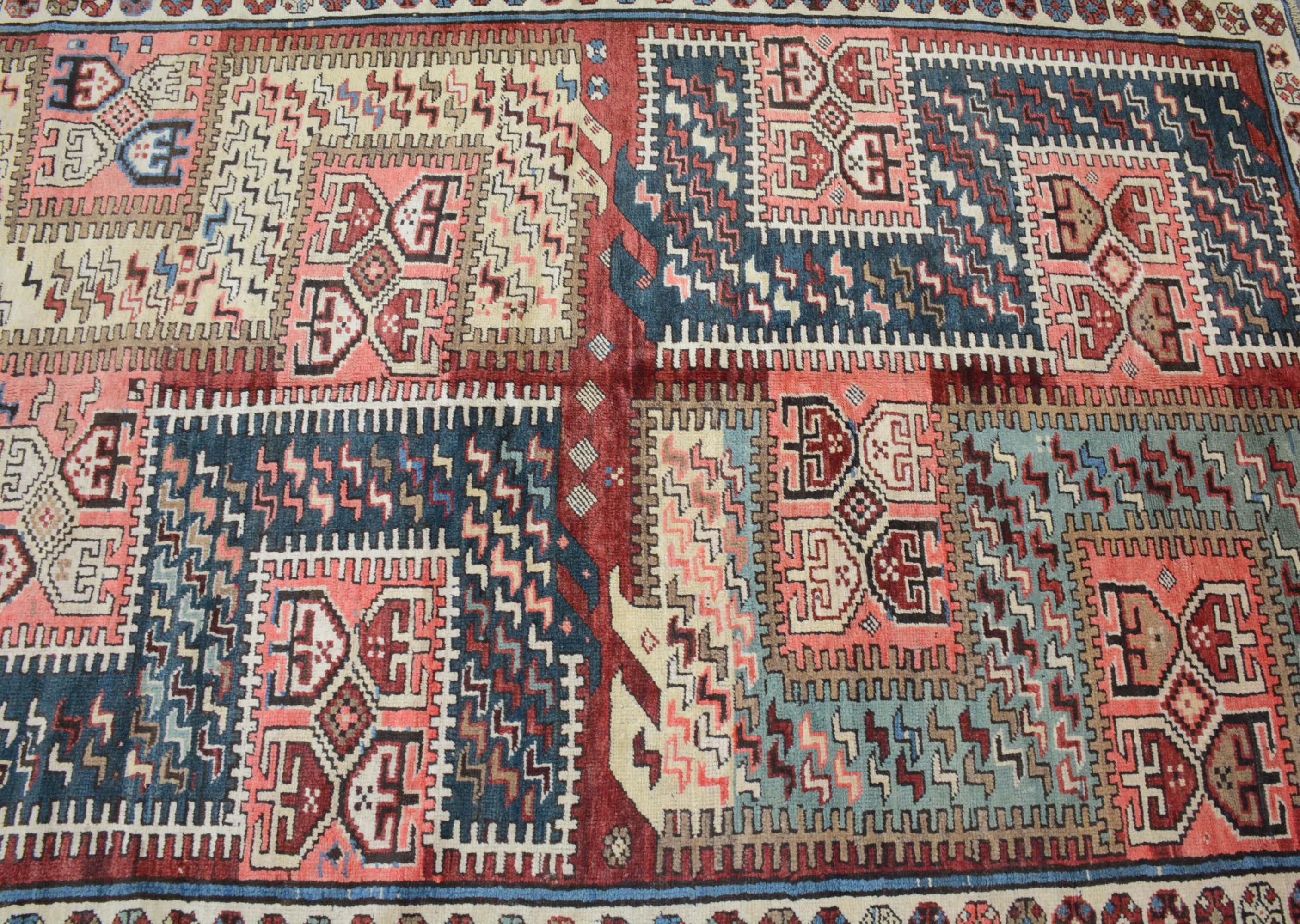 Kazak Dramatic Antique Caucasian Karabagh Rug For Sale