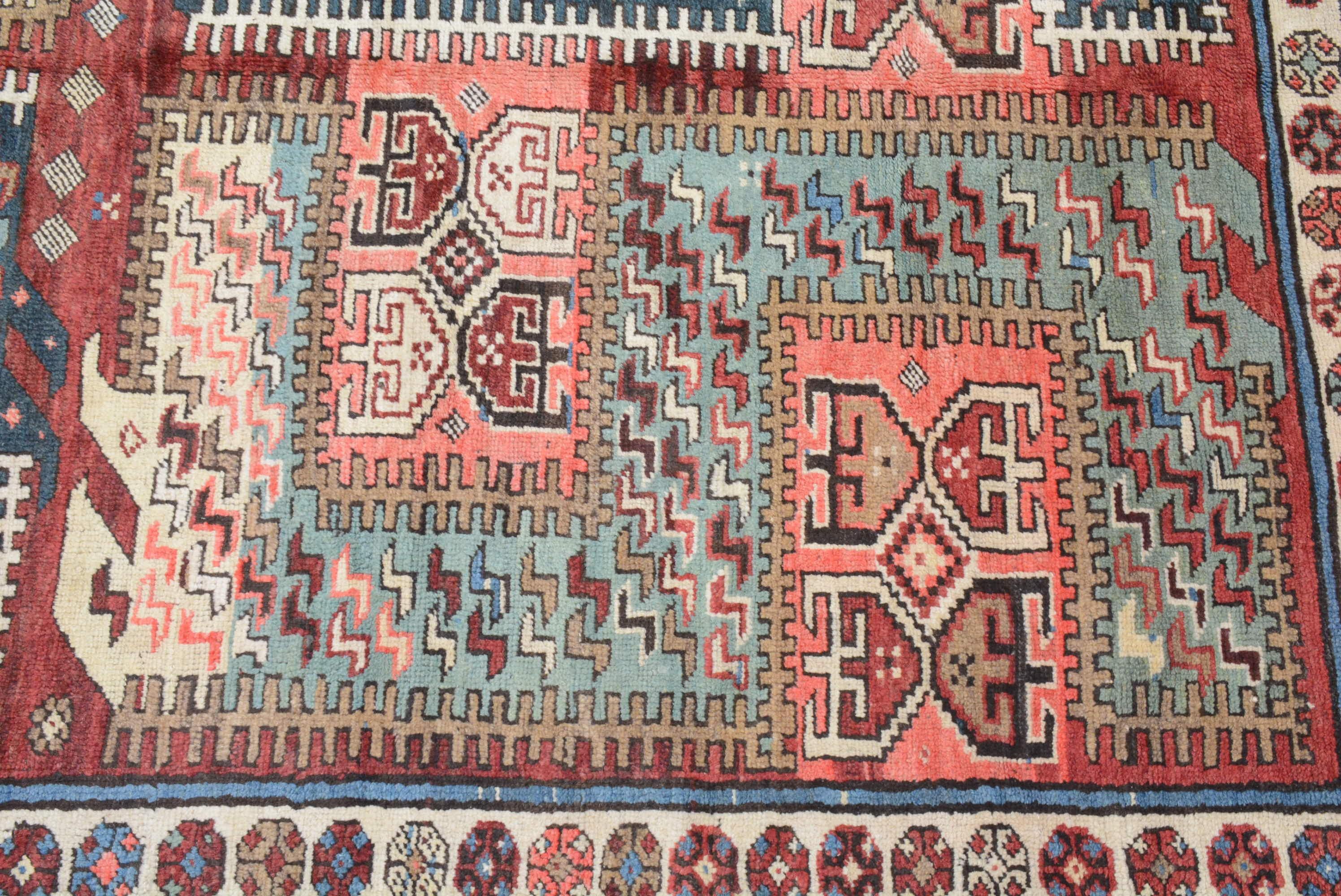 Woven Dramatic Antique Caucasian Karabagh Rug For Sale