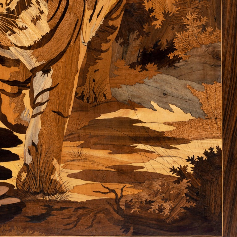 Dramatic Art Deco Period Intarsia Wood Panel of a Tiger at 1stDibs