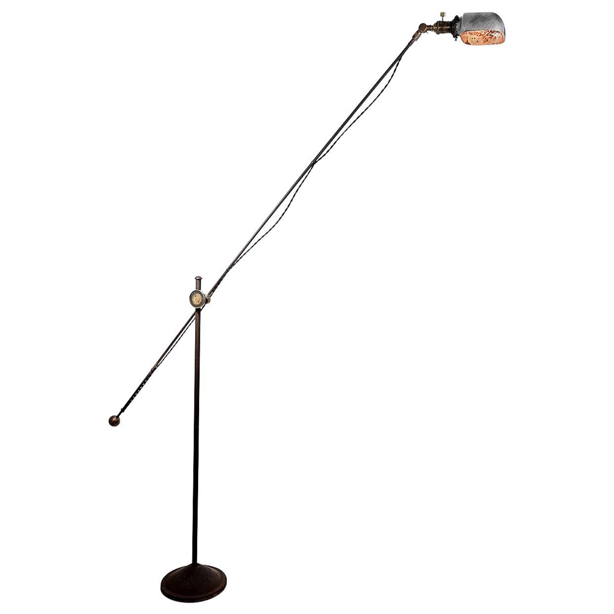 Dramatic Articulated Long Arm Floor Lamp For Sale