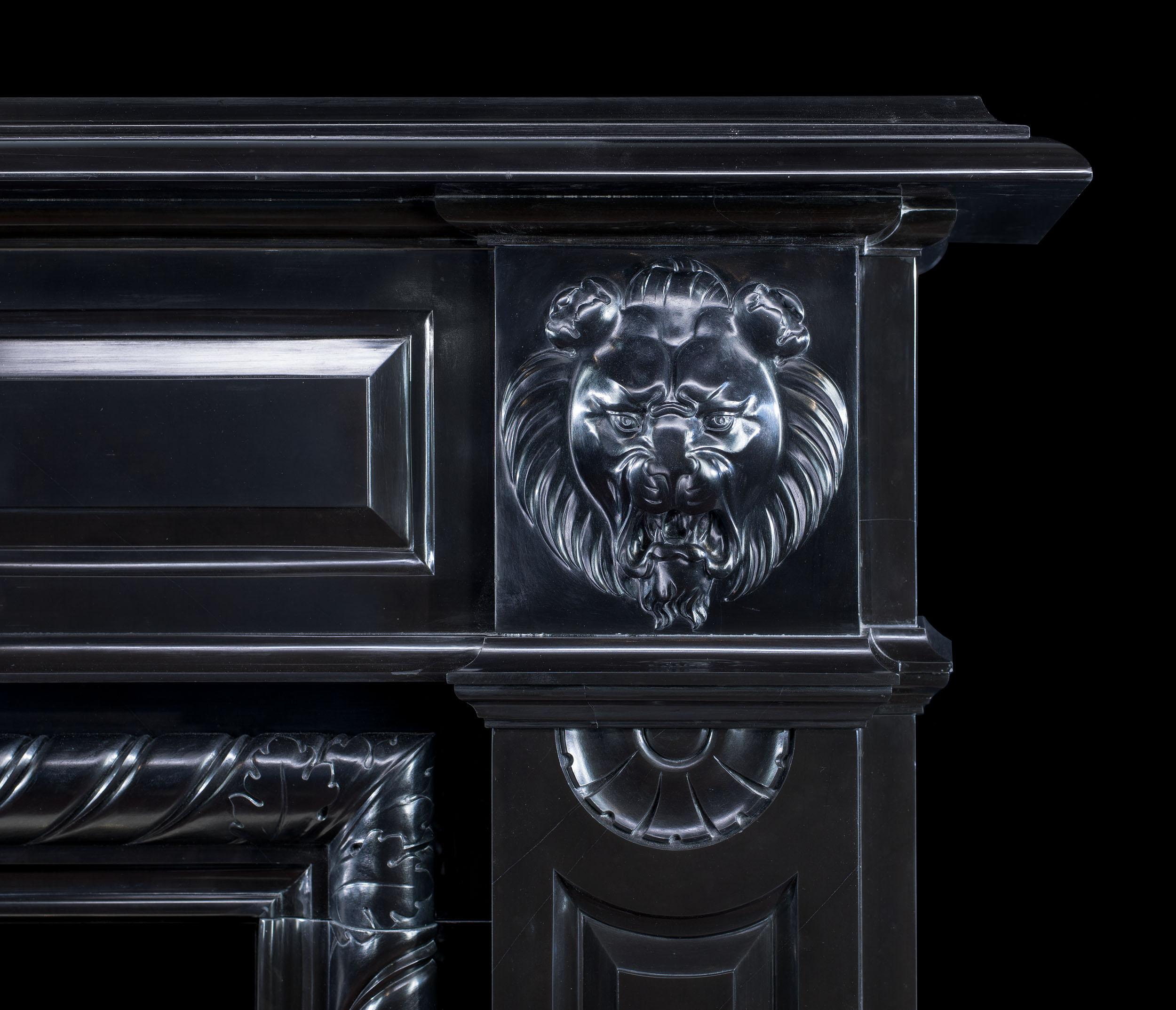 Louis XVI Dramatic Belgian Black Marble Fireplace For Sale