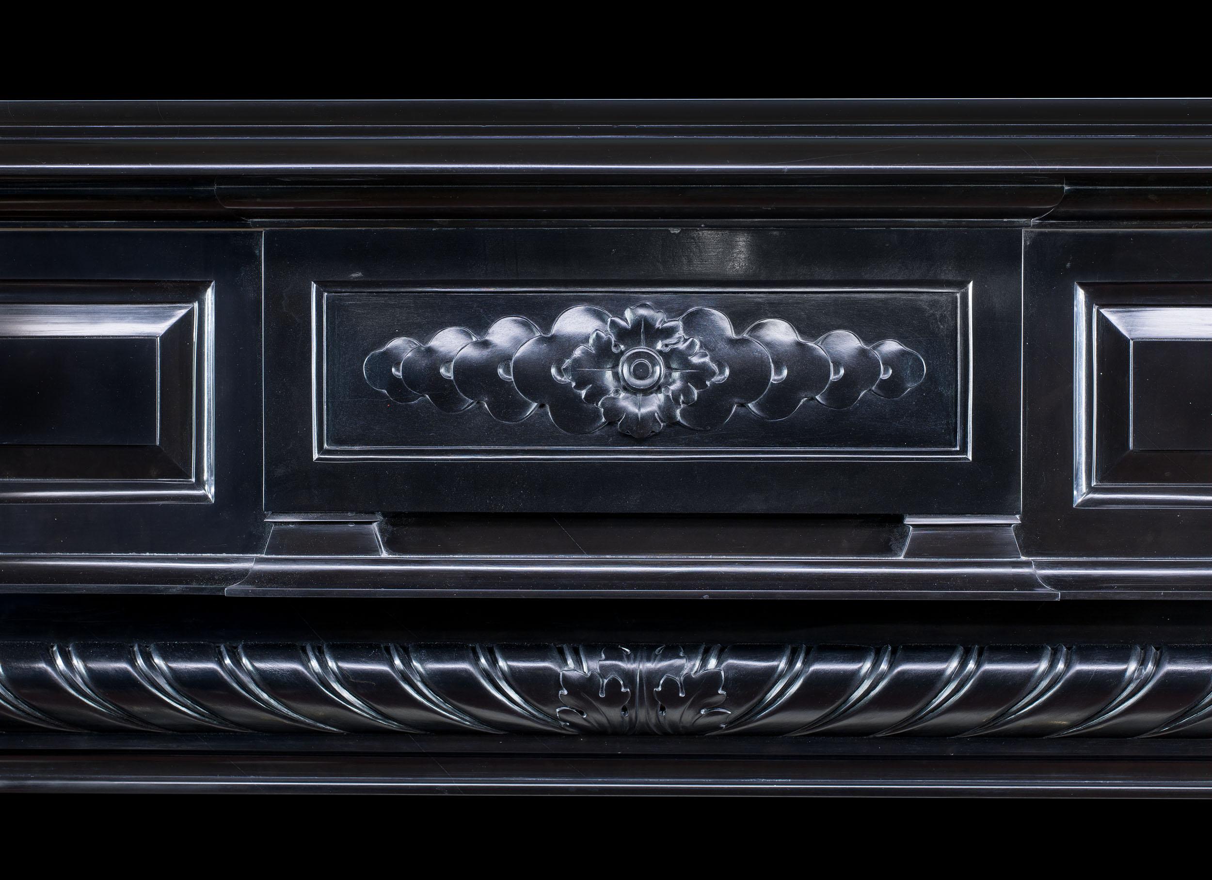 French Dramatic Belgian Black Marble Fireplace For Sale