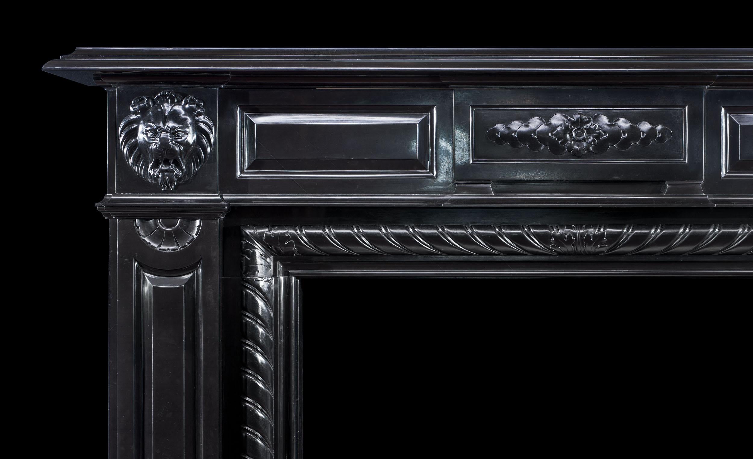 Dramatic Belgian Black Marble Fireplace In Fair Condition For Sale In London, GB