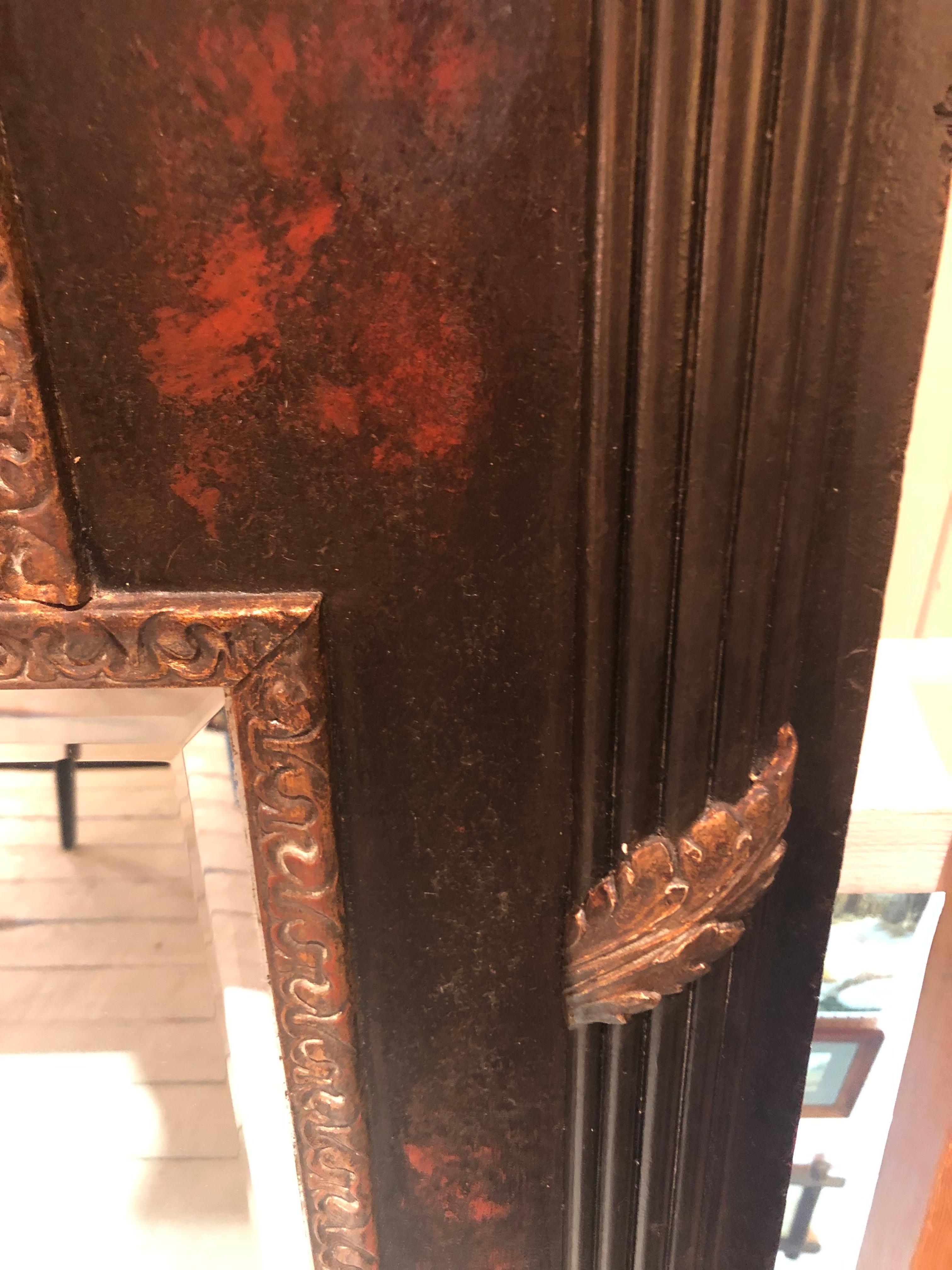 Dramatic Black & Gold Neoclassical Style Trumeau Mirror In Good Condition For Sale In Hopewell, NJ