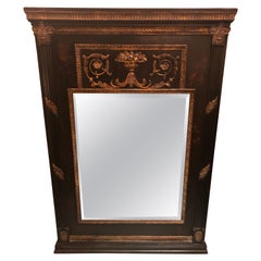 Used Dramatic Black & Gold Neoclassical Style Trumeau Mirror