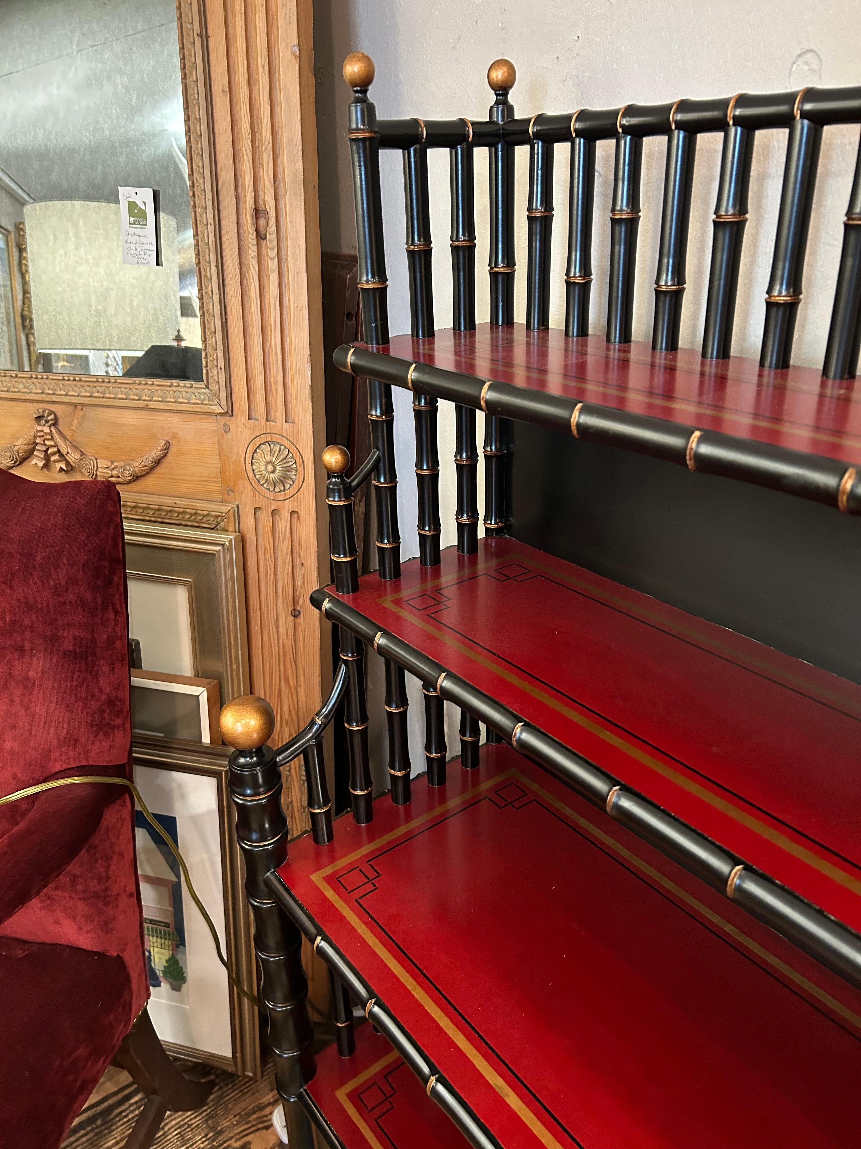 Dramatic Black Gold & Red Chinoiserie Style Maitland Smith Bookcase In Good Condition In Hopewell, NJ