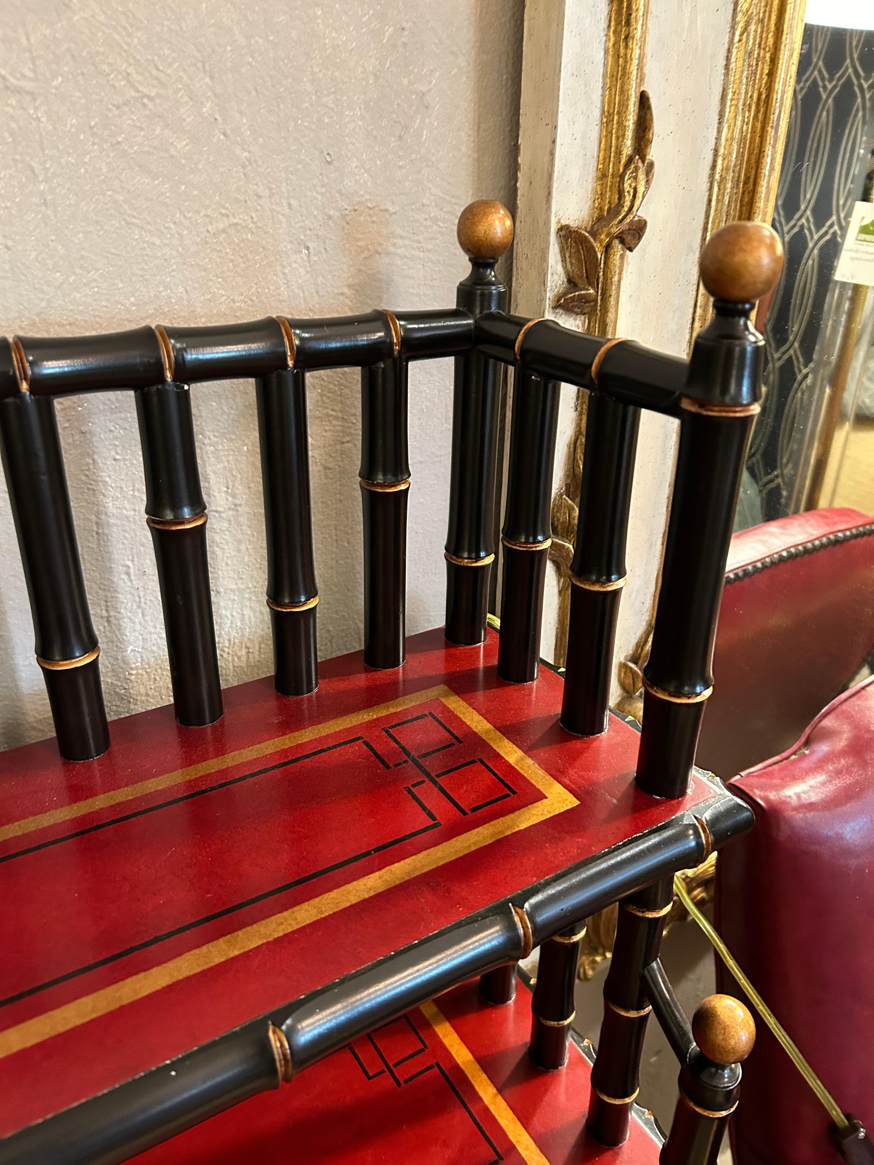 Dramatic Black Gold & Red Chinoiserie Style Maitland Smith Bookcase 1