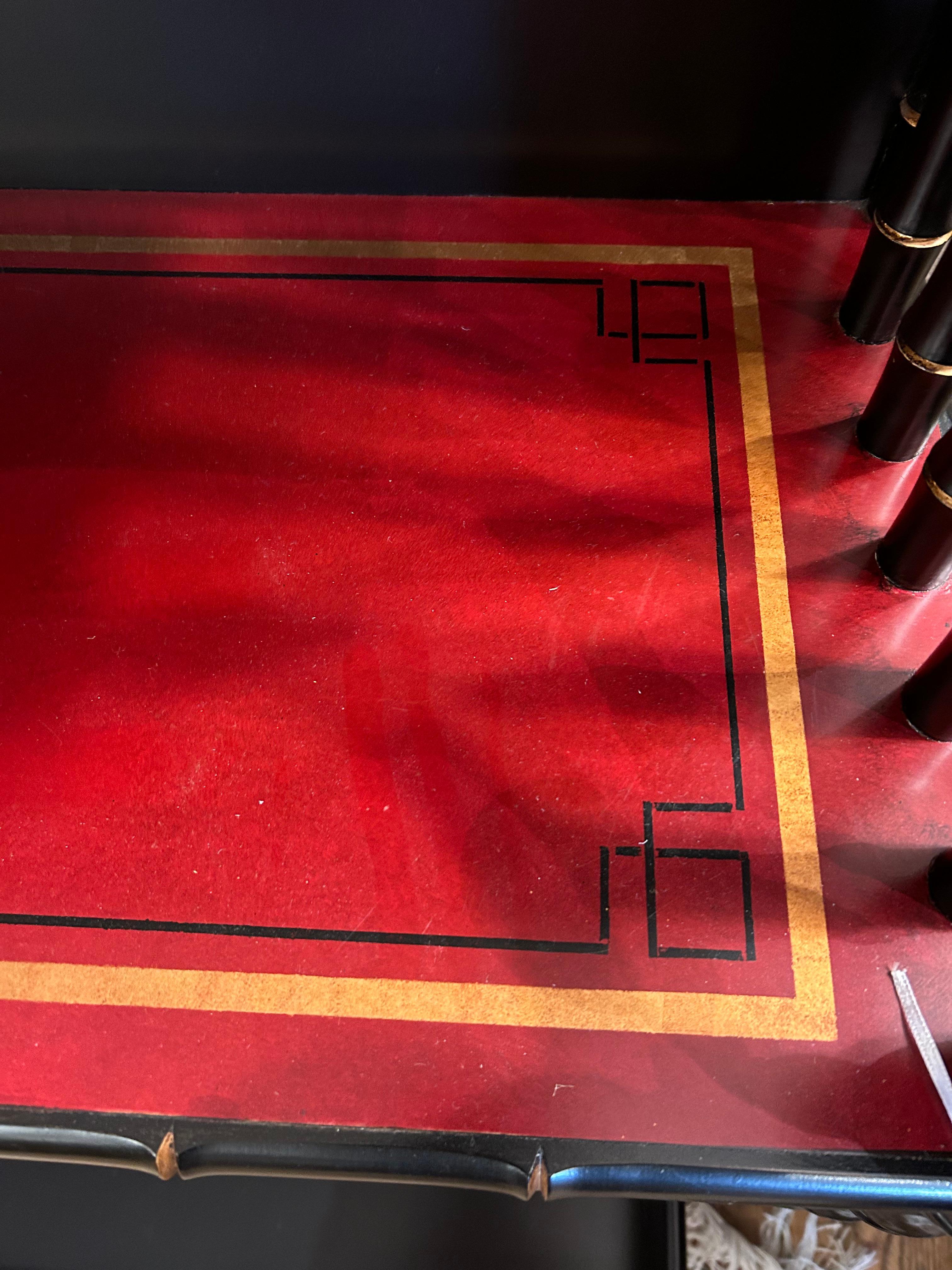 Dramatic Black Gold & Red Chinoiserie Style Maitland Smith Bookcase 3