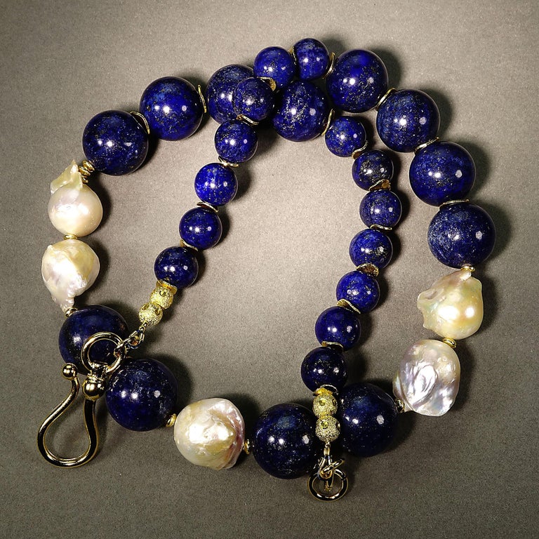 Dramatic Blue Lapis Lazuli and White Baroque Pearl Necklace For Sale at ...