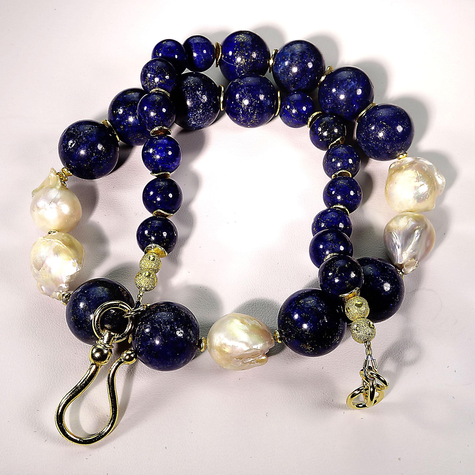 Artisan AJD 24 Inch Dramatic Blue Lapis Lazuli and White Baroque Pearl Necklace