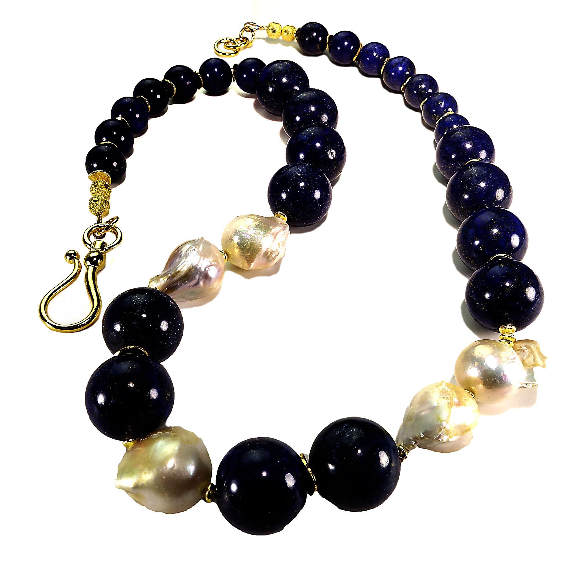 Bead AJD 24 Inch Dramatic Blue Lapis Lazuli and White Baroque Pearl Necklace