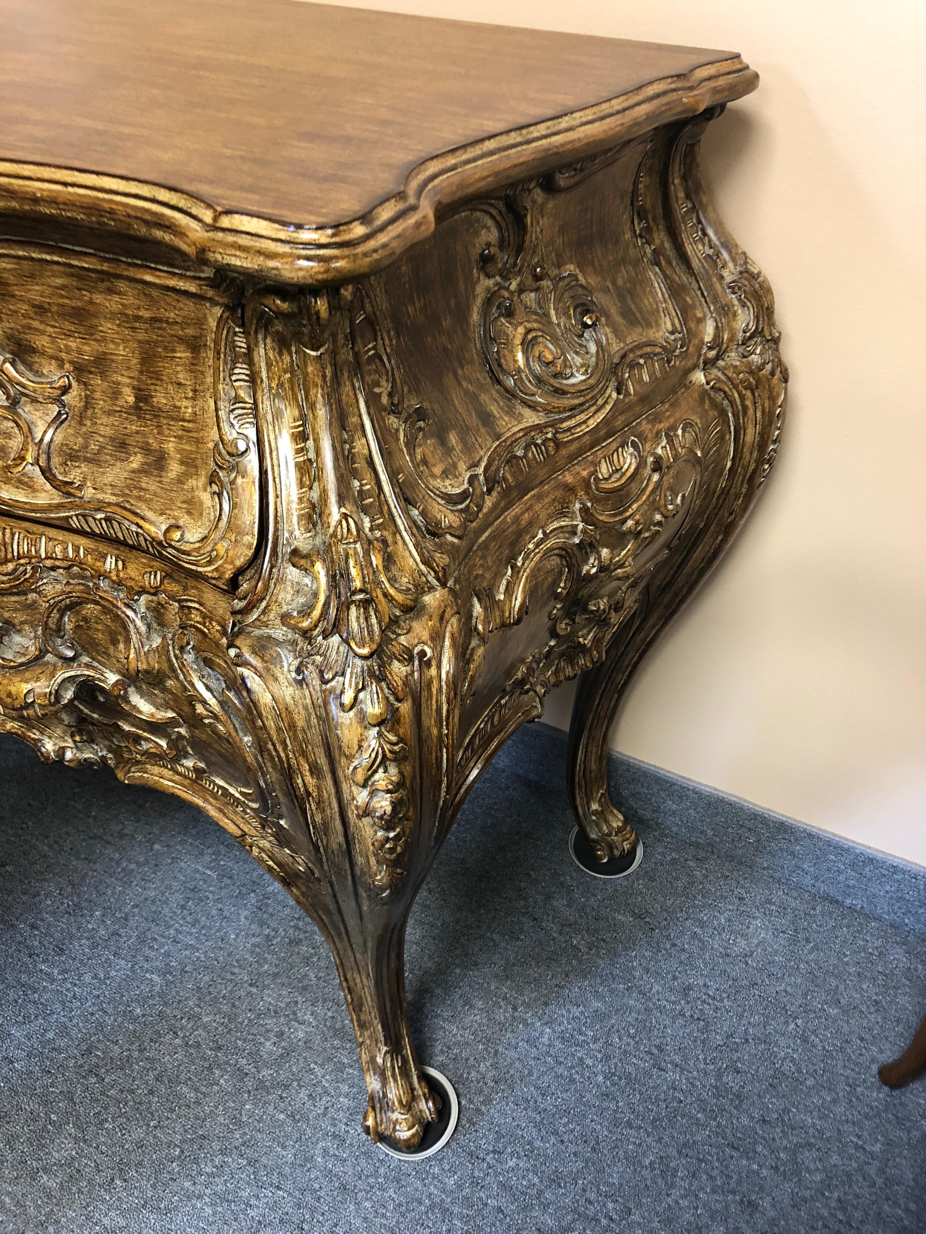 Contemporary Dramatic Carved Giltwood Italian Bombay Chest Commode by Invincible For Sale