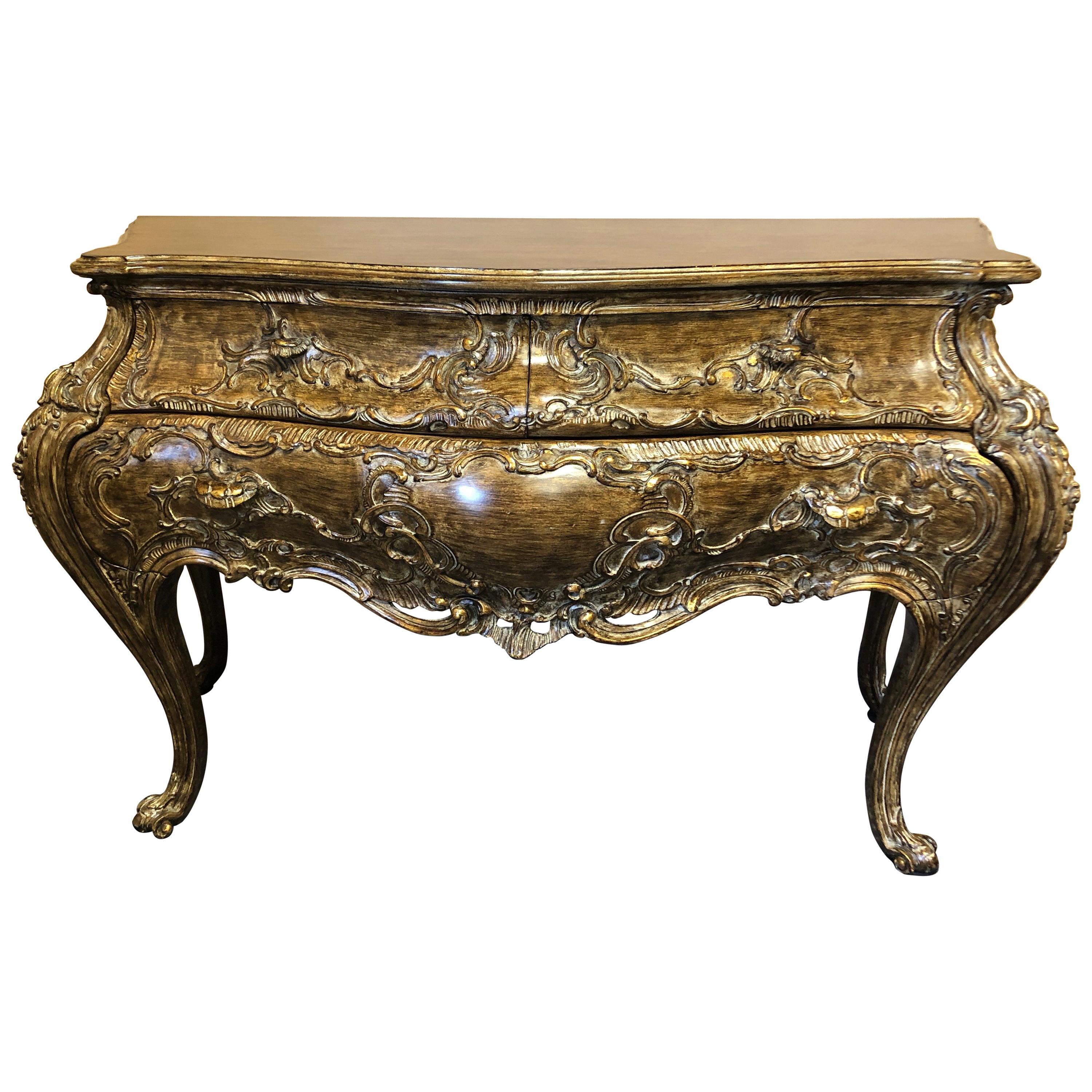 Dramatic Carved Giltwood Italian Bombay Chest Commode by Invincible For Sale