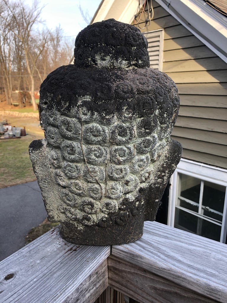 Dramatic Cast Stone Buddha Head Garden Sculpture at 1stDibs