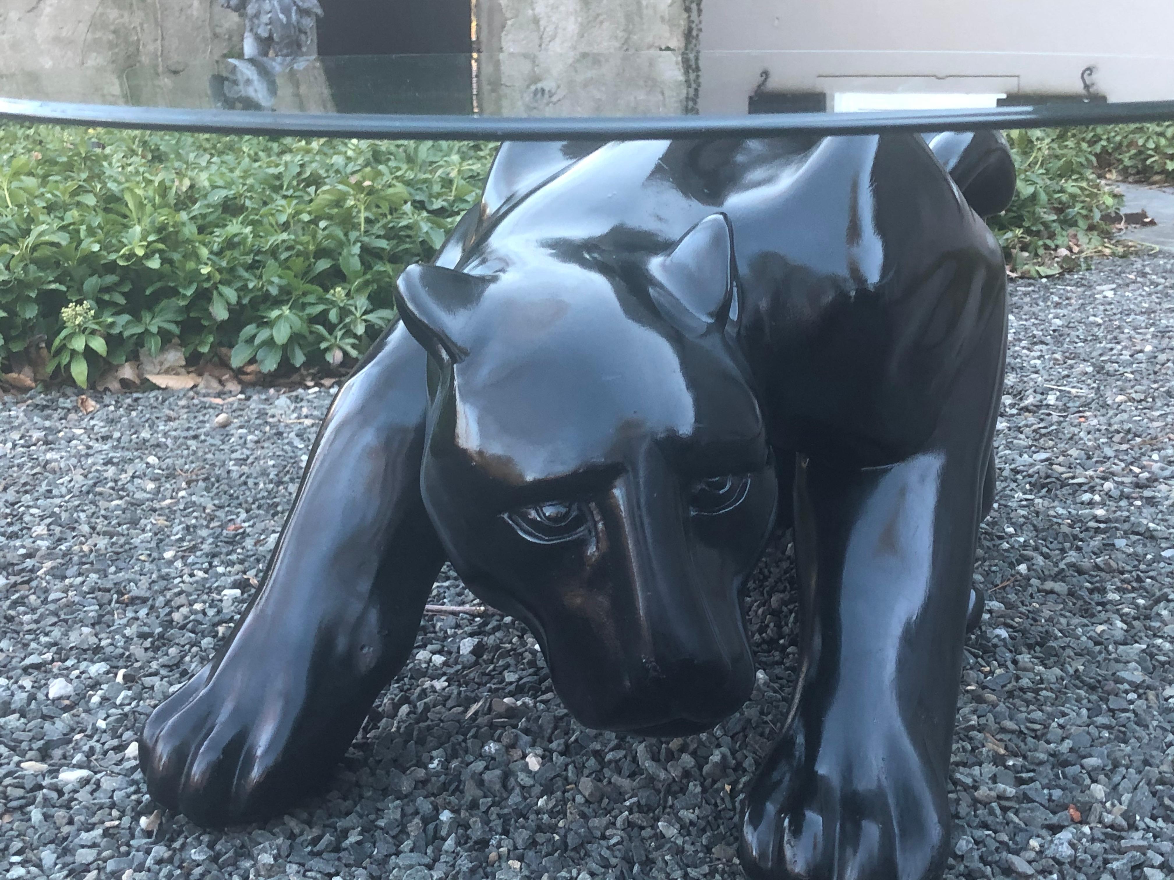 Mid-Century Modern Dramatic Ceramic Black Panther Coffee Table or Sculpture