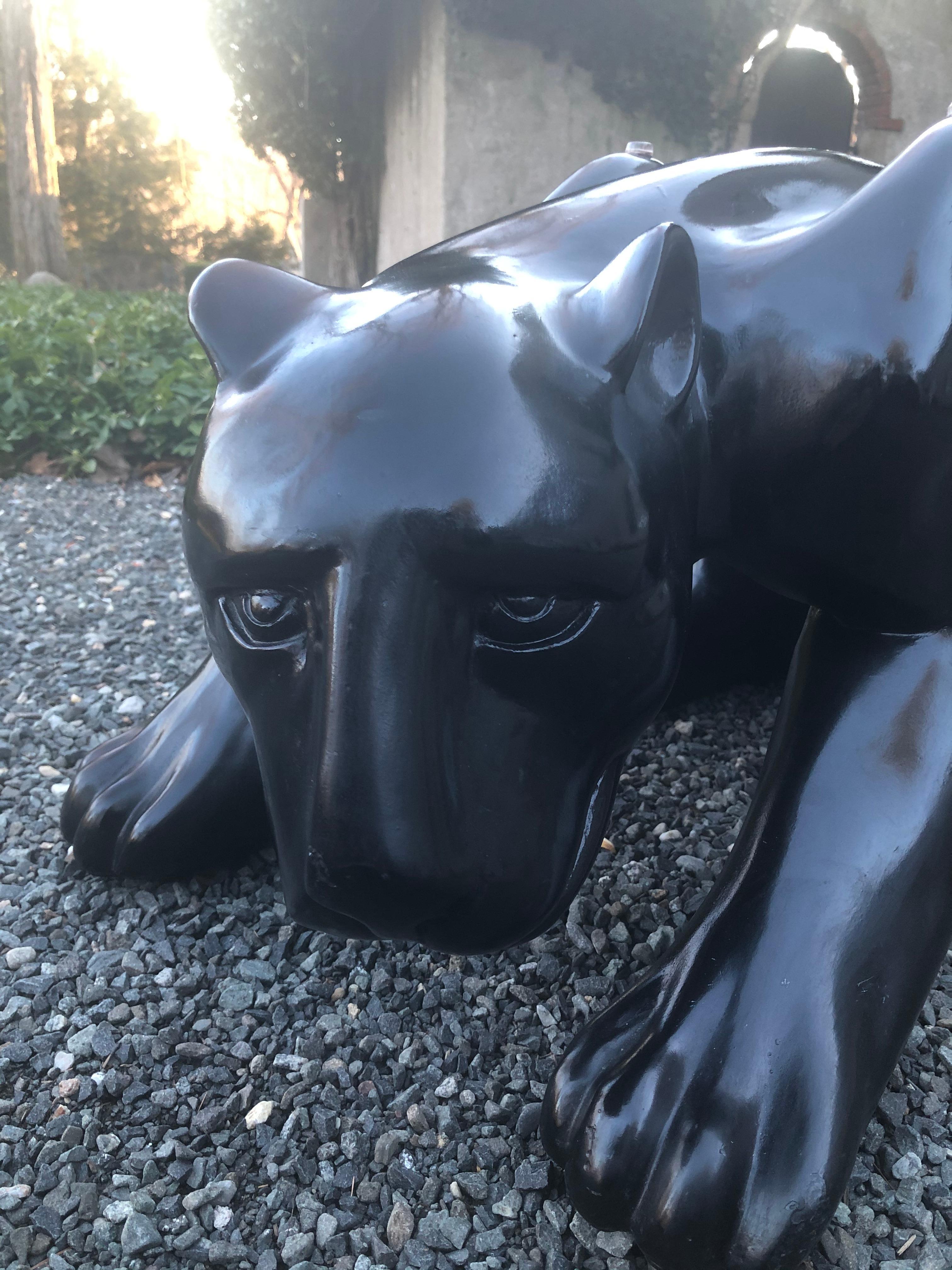 North American Dramatic Ceramic Black Panther Coffee Table or Sculpture