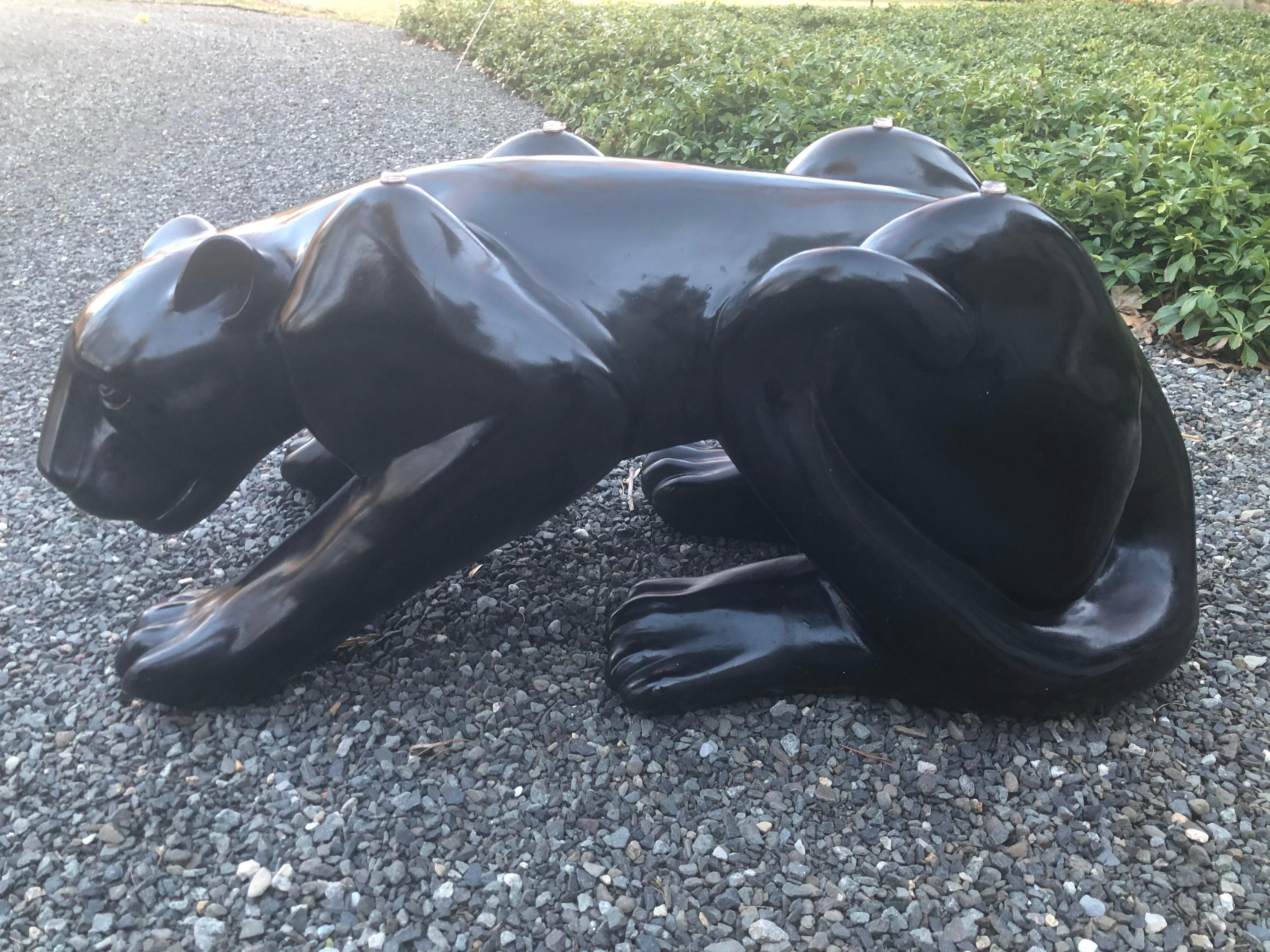 Late 20th Century Dramatic Ceramic Black Panther Coffee Table or Sculpture