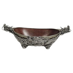 Dramatic Chinese Silver Dragon Centerpiece Bowl by Luen Wo
