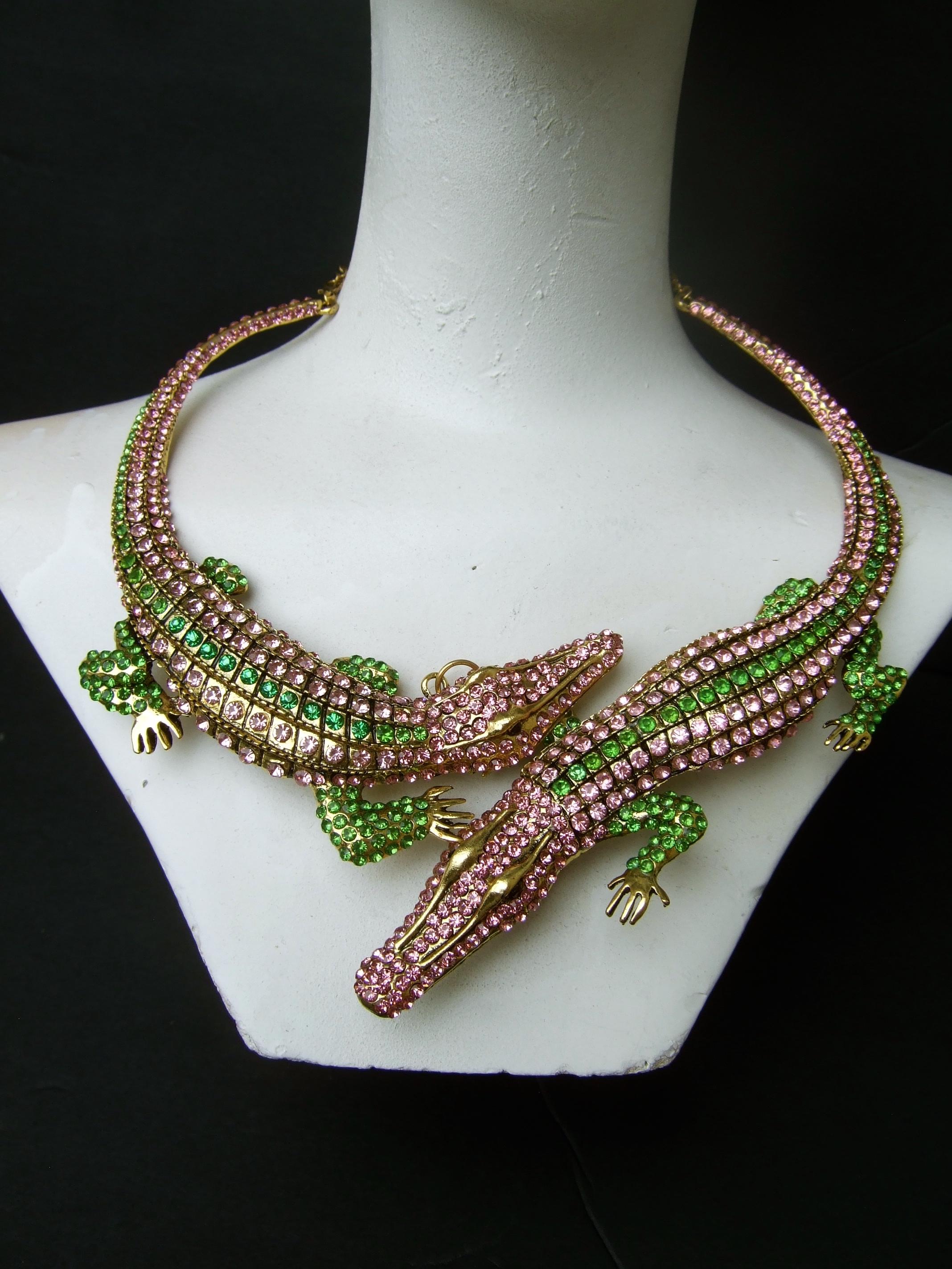 Dramatic Crystal Encrusted Articulated Alligator Choker Necklace 21st c ...