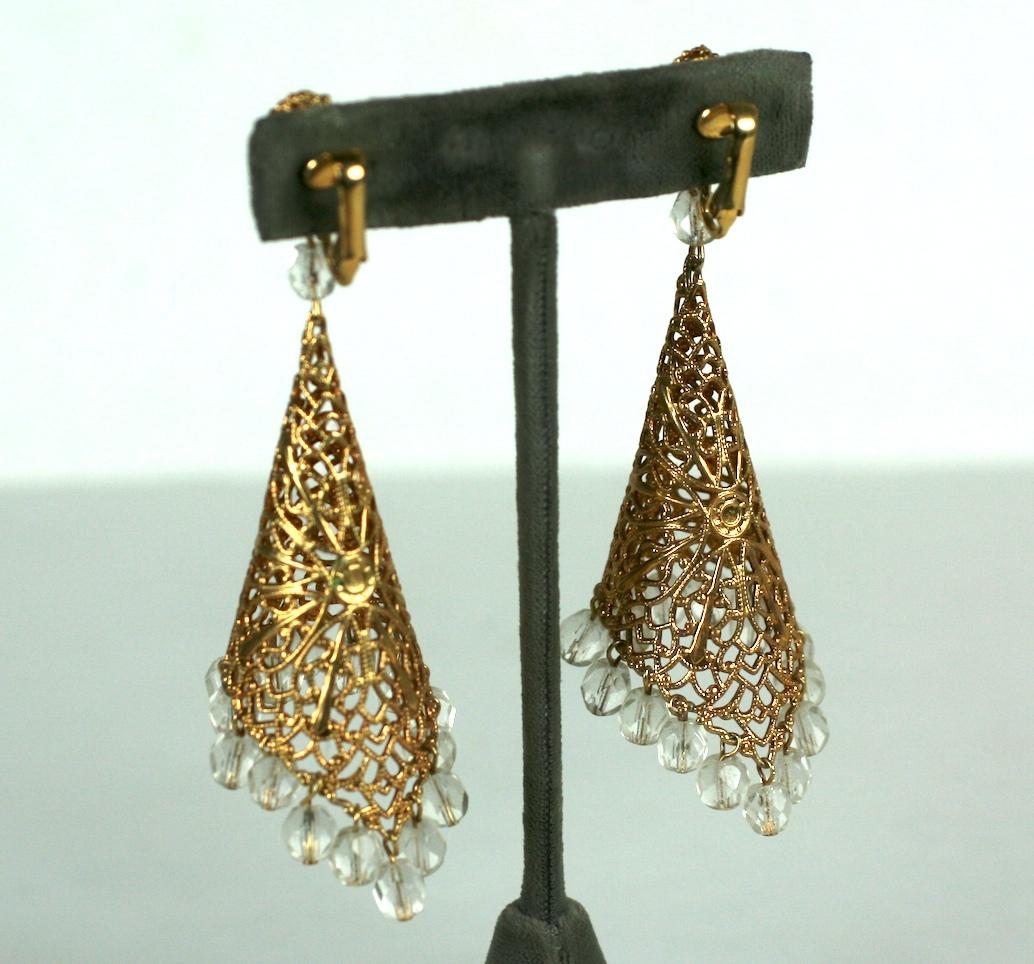 Dramatic Crystal Filigree Drop Earrings In Excellent Condition For Sale In New York, NY