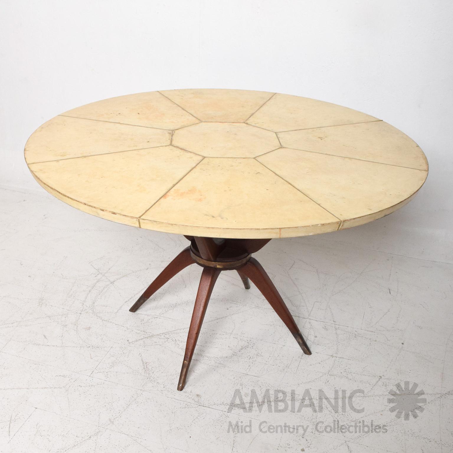 1950s Sculptural Dining Table Goatskin Mahogany & Brass Mexico City In Good Condition In Chula Vista, CA