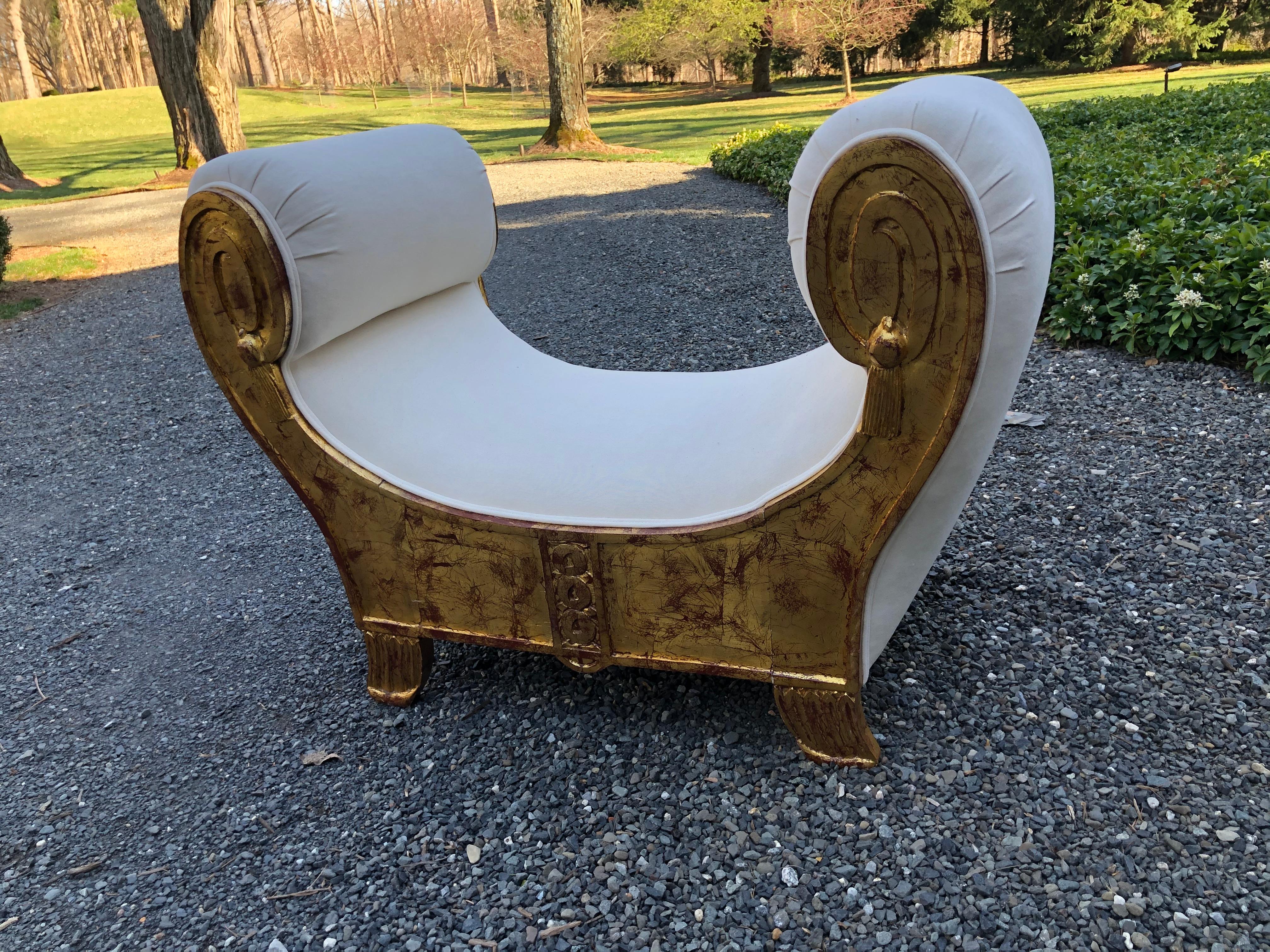 Dramatic Egyptian Revival Giltwood Bench with New Upholstery 9