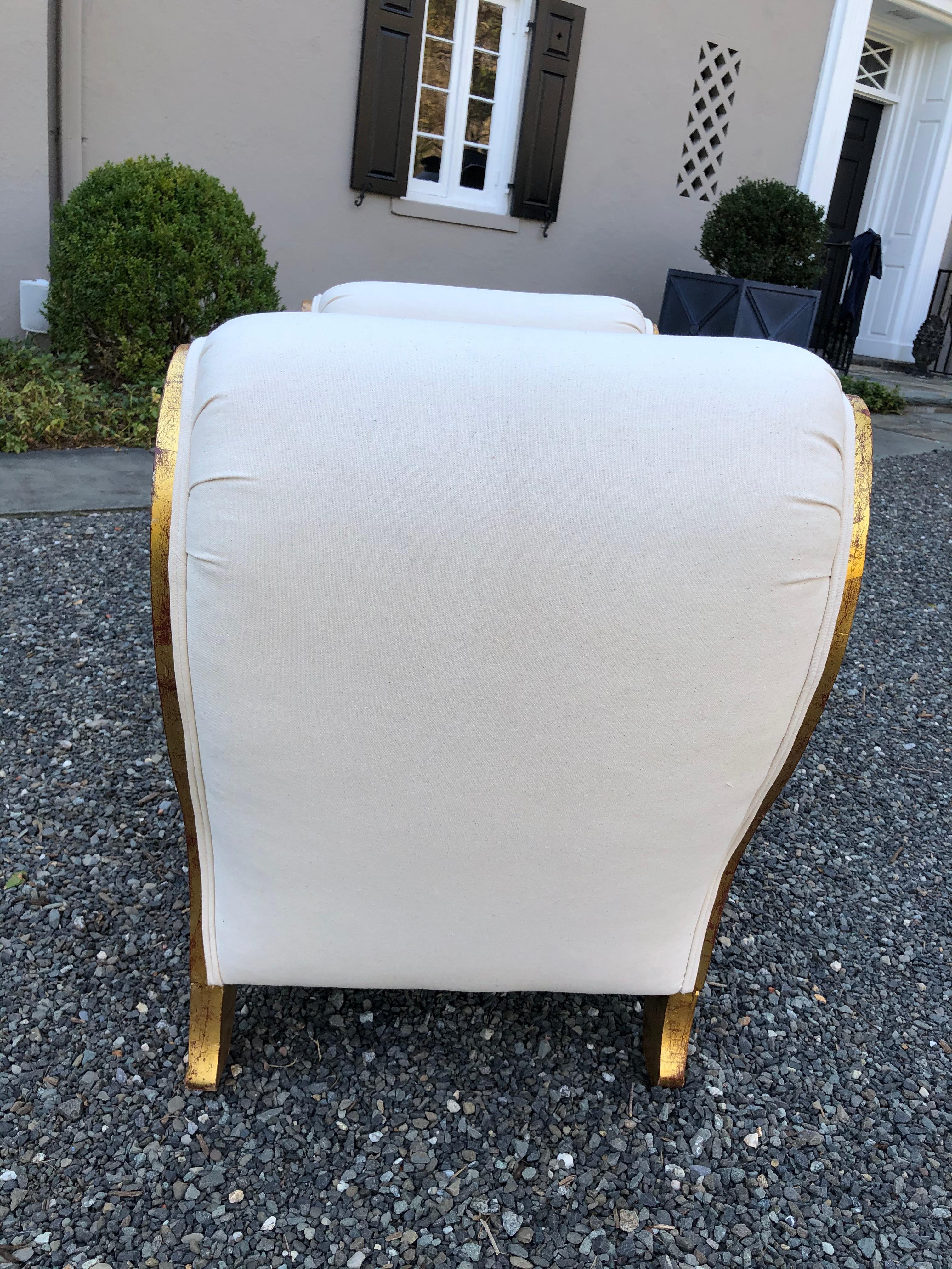 Early 20th Century Dramatic Egyptian Revival Giltwood Bench with New Upholstery