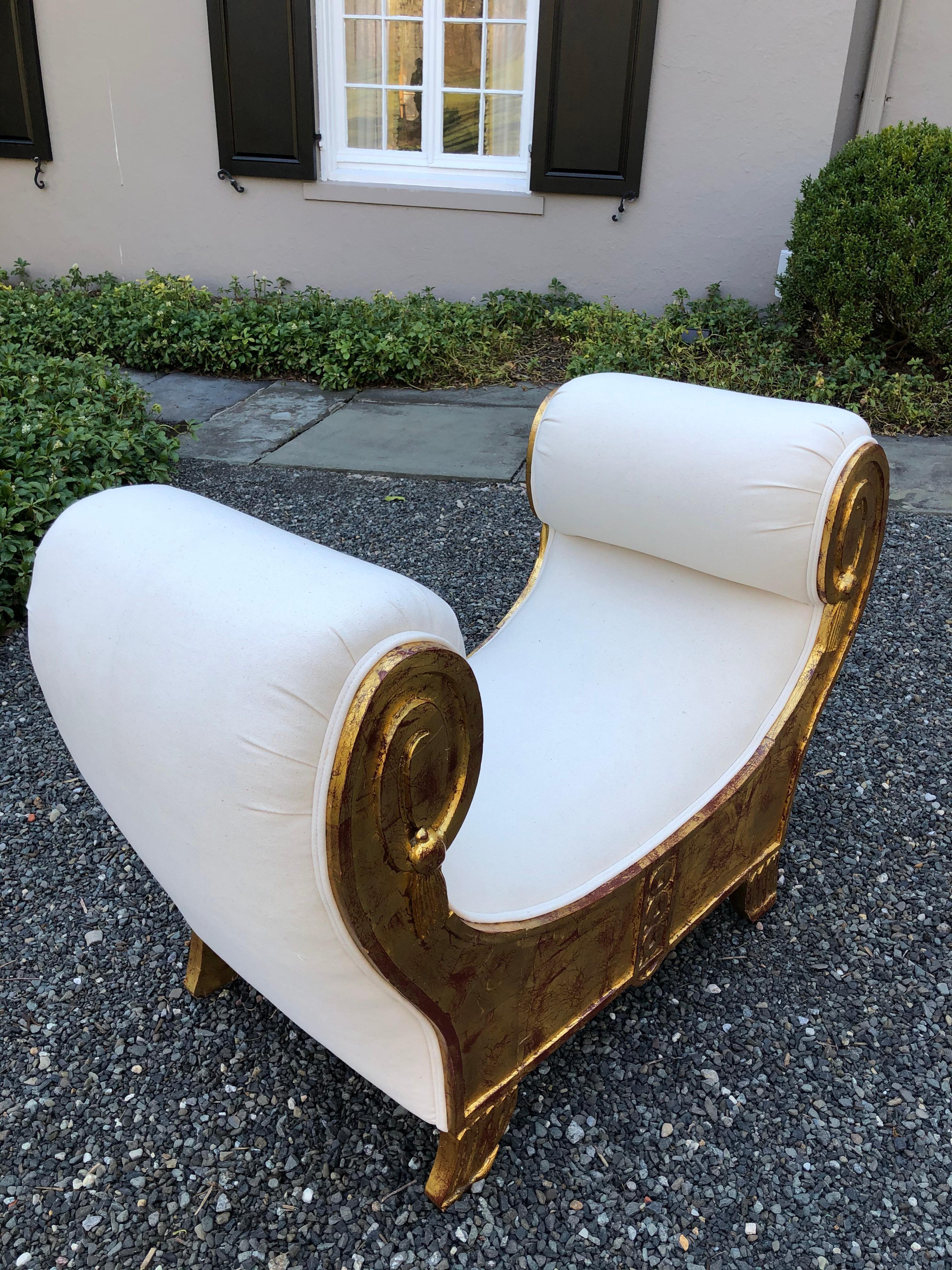 Dramatic Egyptian Revival Giltwood Bench with New Upholstery 1